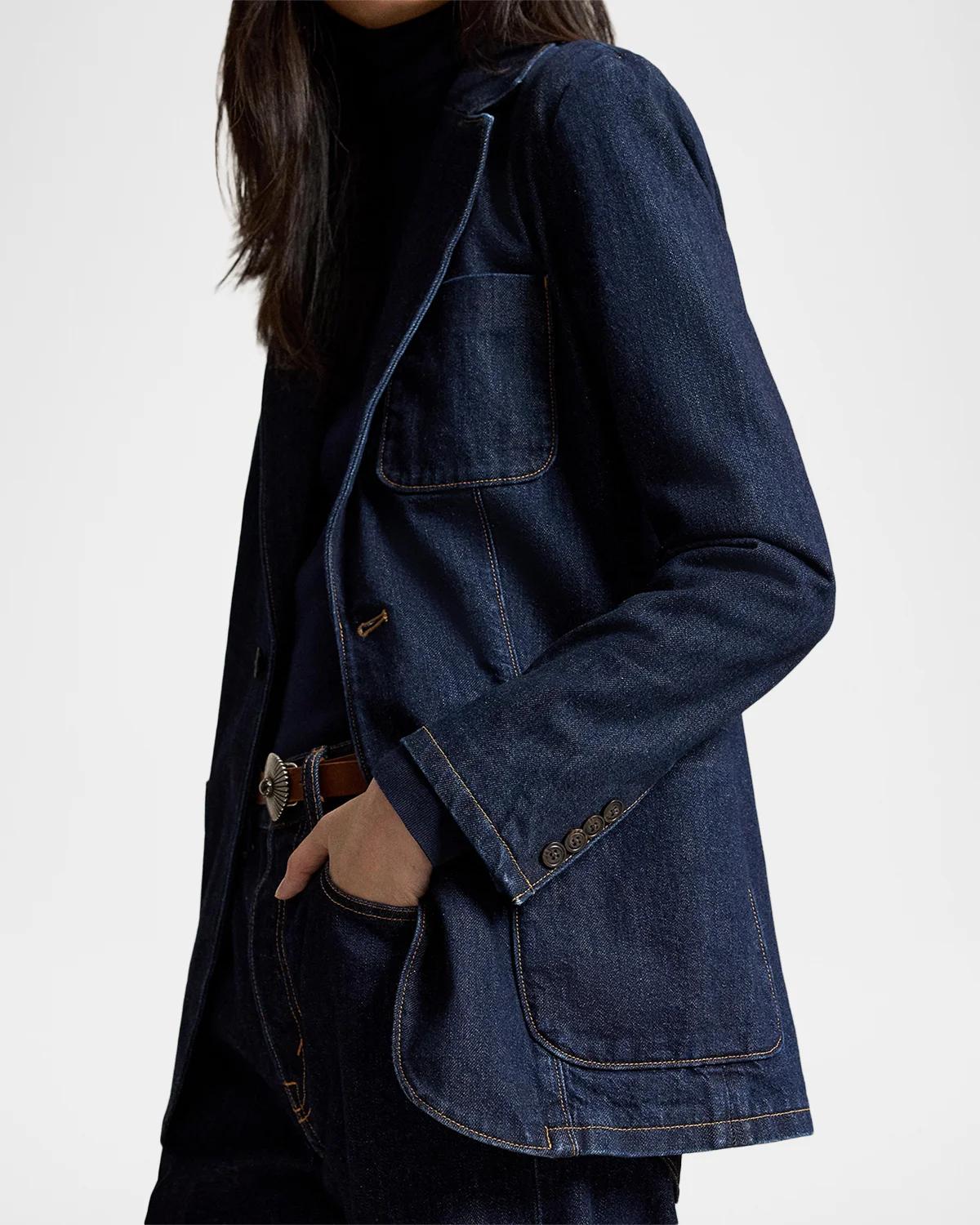 Single-Button Denim Blazer - thumbnail 5