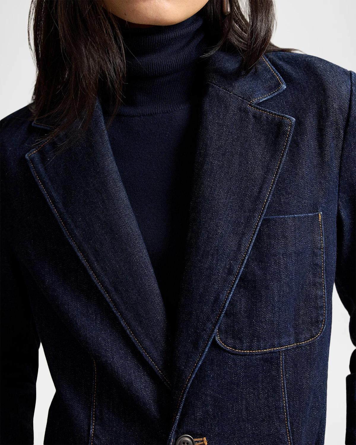 Single-Button Denim Blazer - thumbnail 6