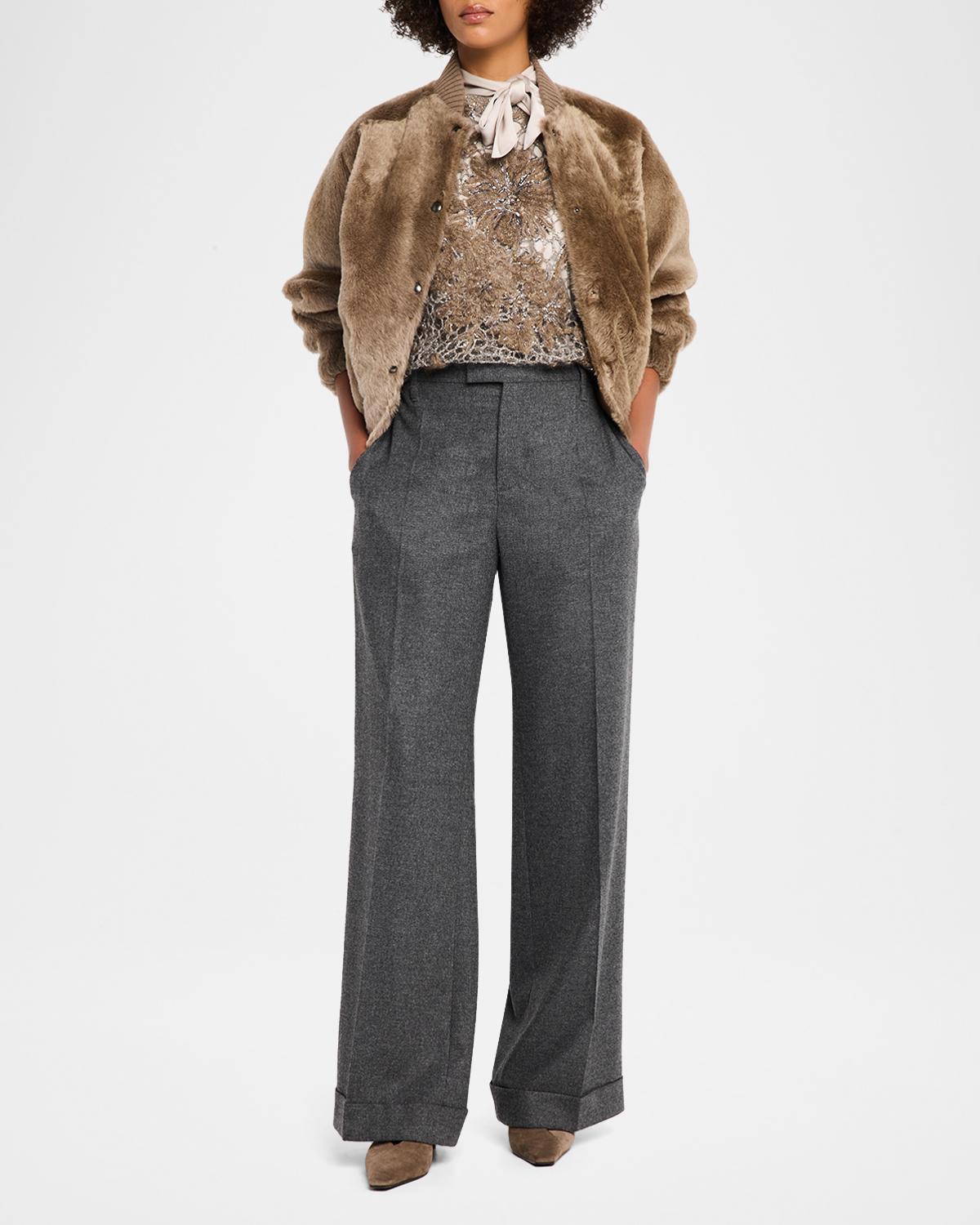 Velour Lamb Shearling Bomber Jacket - thumbnail 2