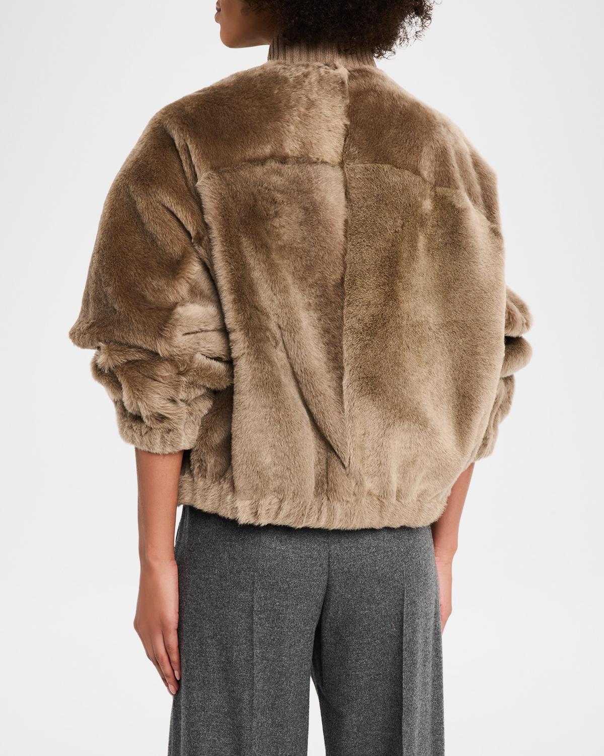 Velour Lamb Shearling Bomber Jacket - thumbnail 3