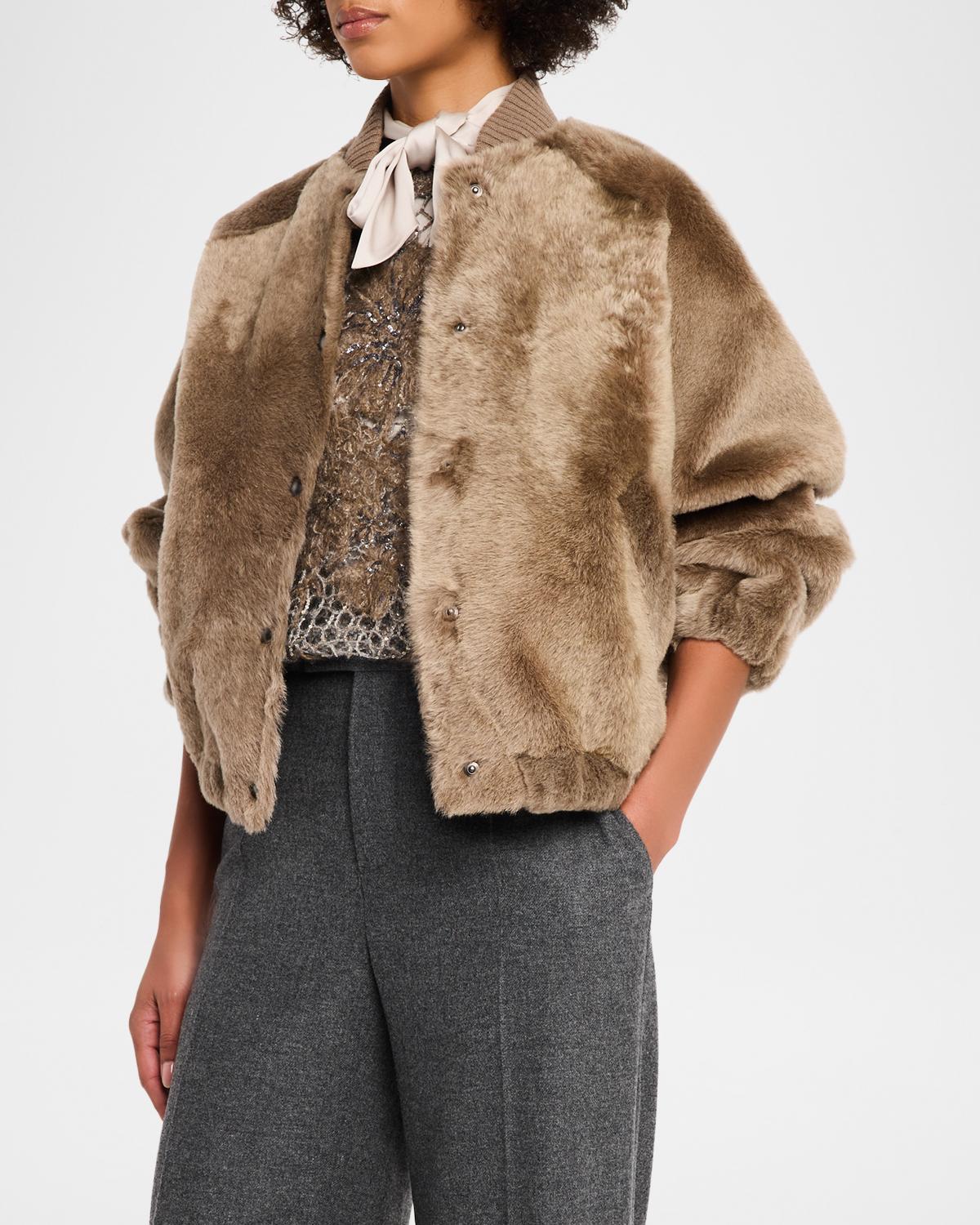 Velour Lamb Shearling Bomber Jacket - thumbnail 4