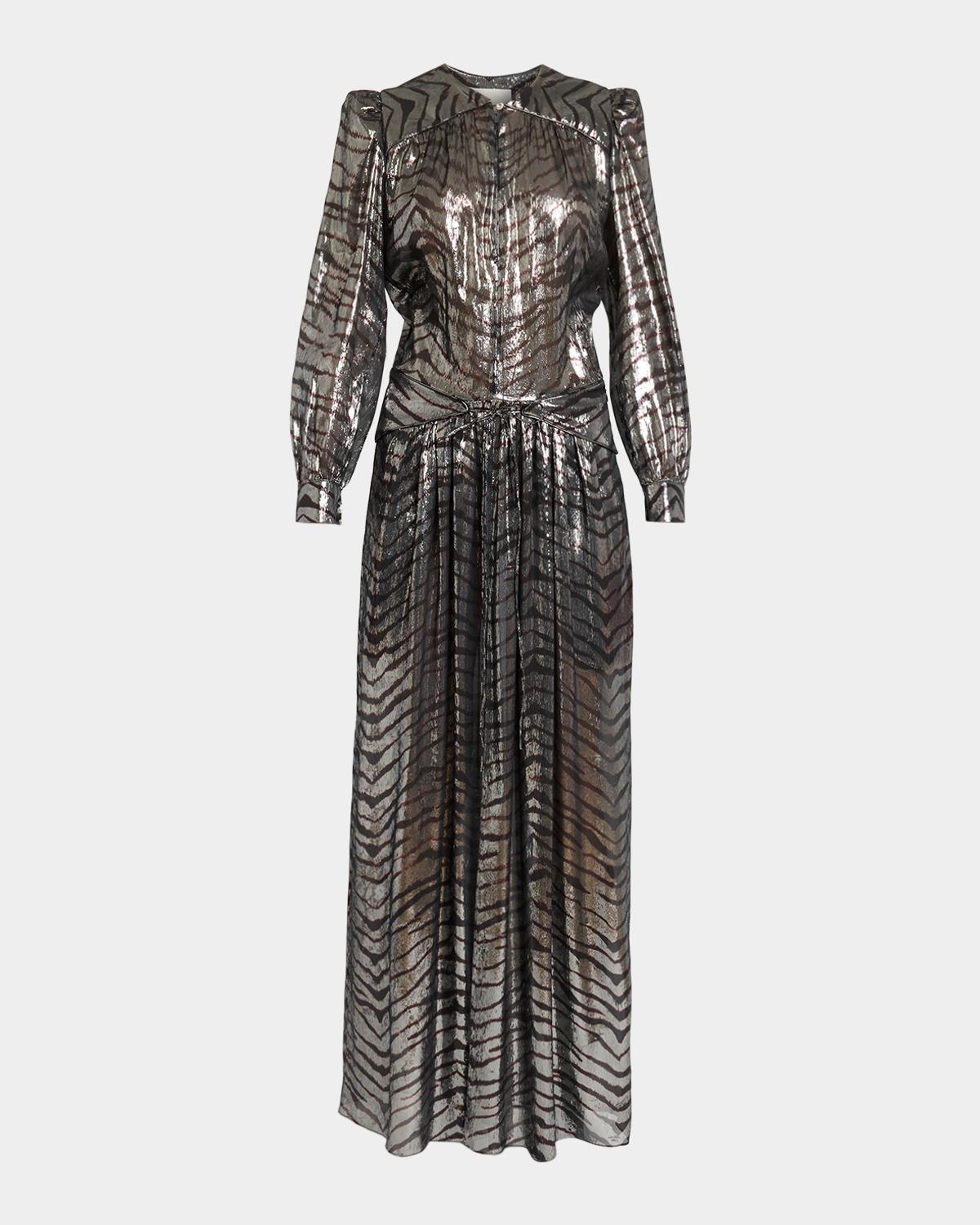 Felby Metallic Tiger-Print Long-Sleeve Maxi Dress