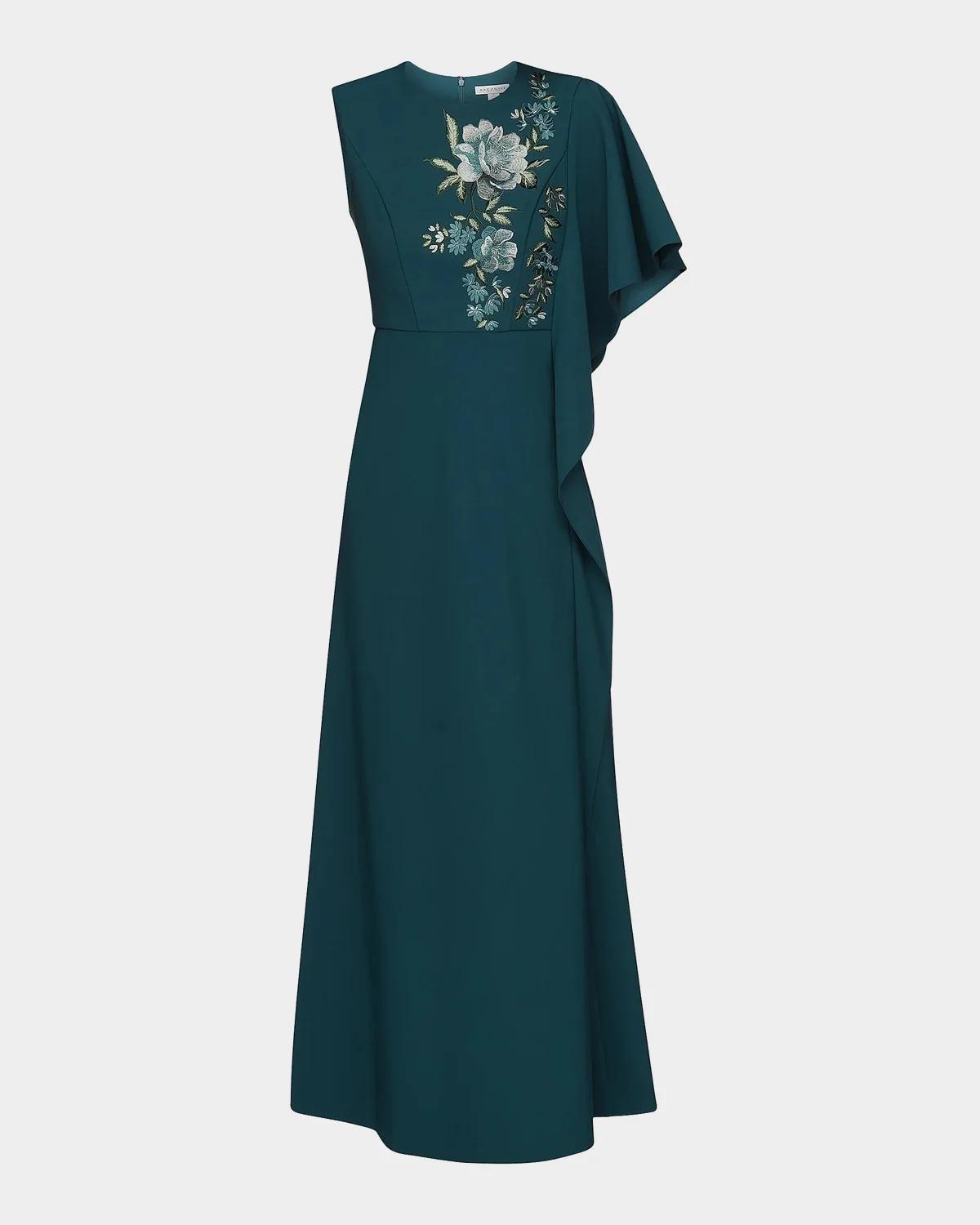 Alisha Floral-Embroidered Caftan Gown
