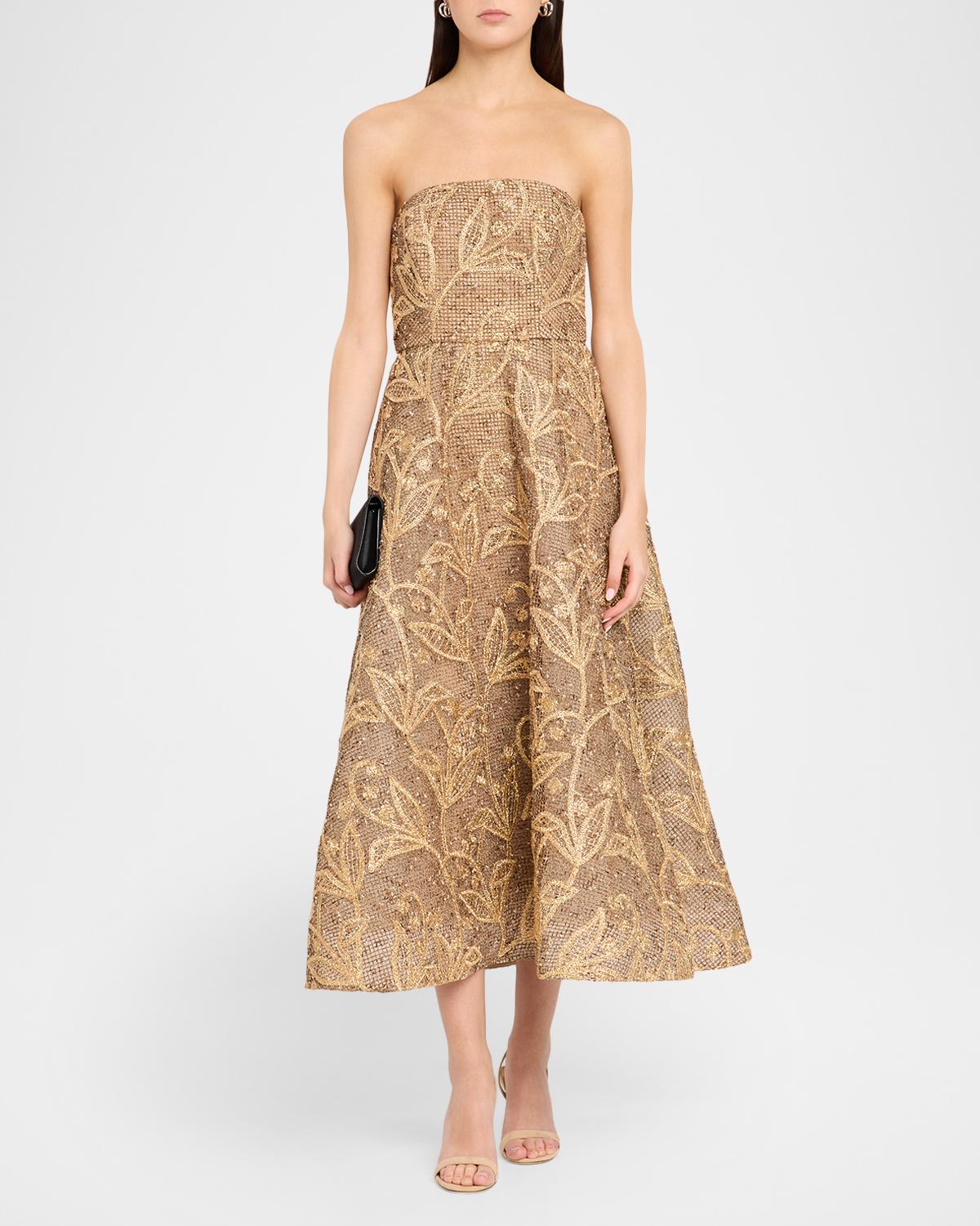 Petunia Strapless Embroidered Metallic Midi Dress - thumbnail 2