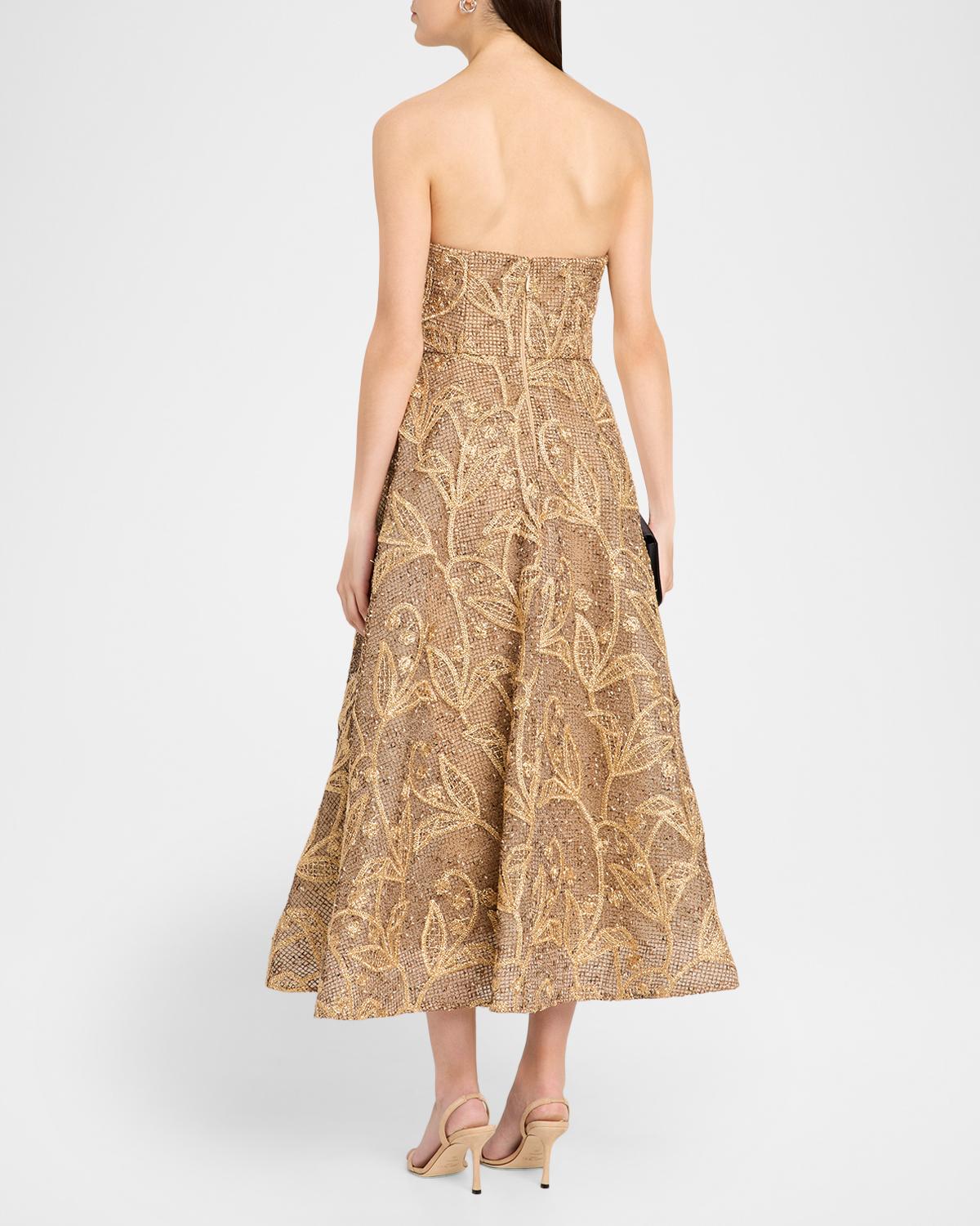Petunia Strapless Embroidered Metallic Midi Dress - thumbnail 3