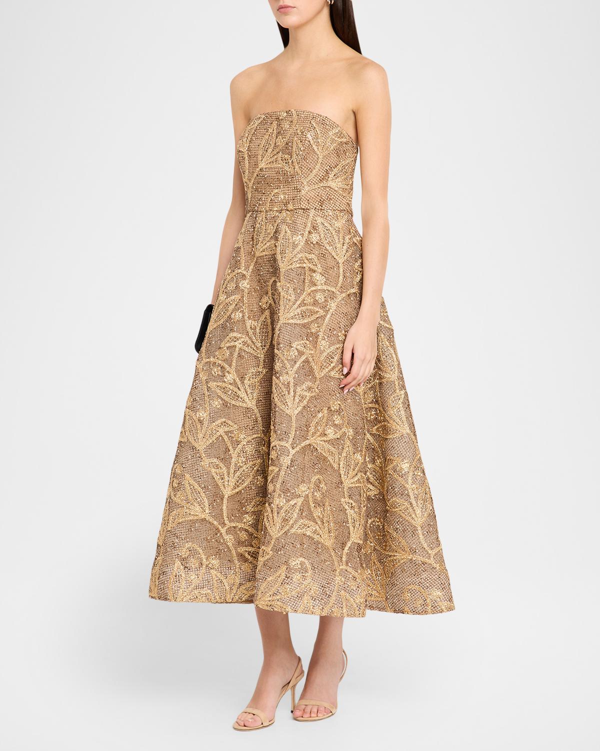 Petunia Strapless Embroidered Metallic Midi Dress - thumbnail 4