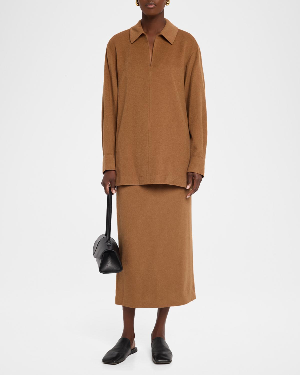 Spread-Collar Camel Hair Blouse - thumbnail 2