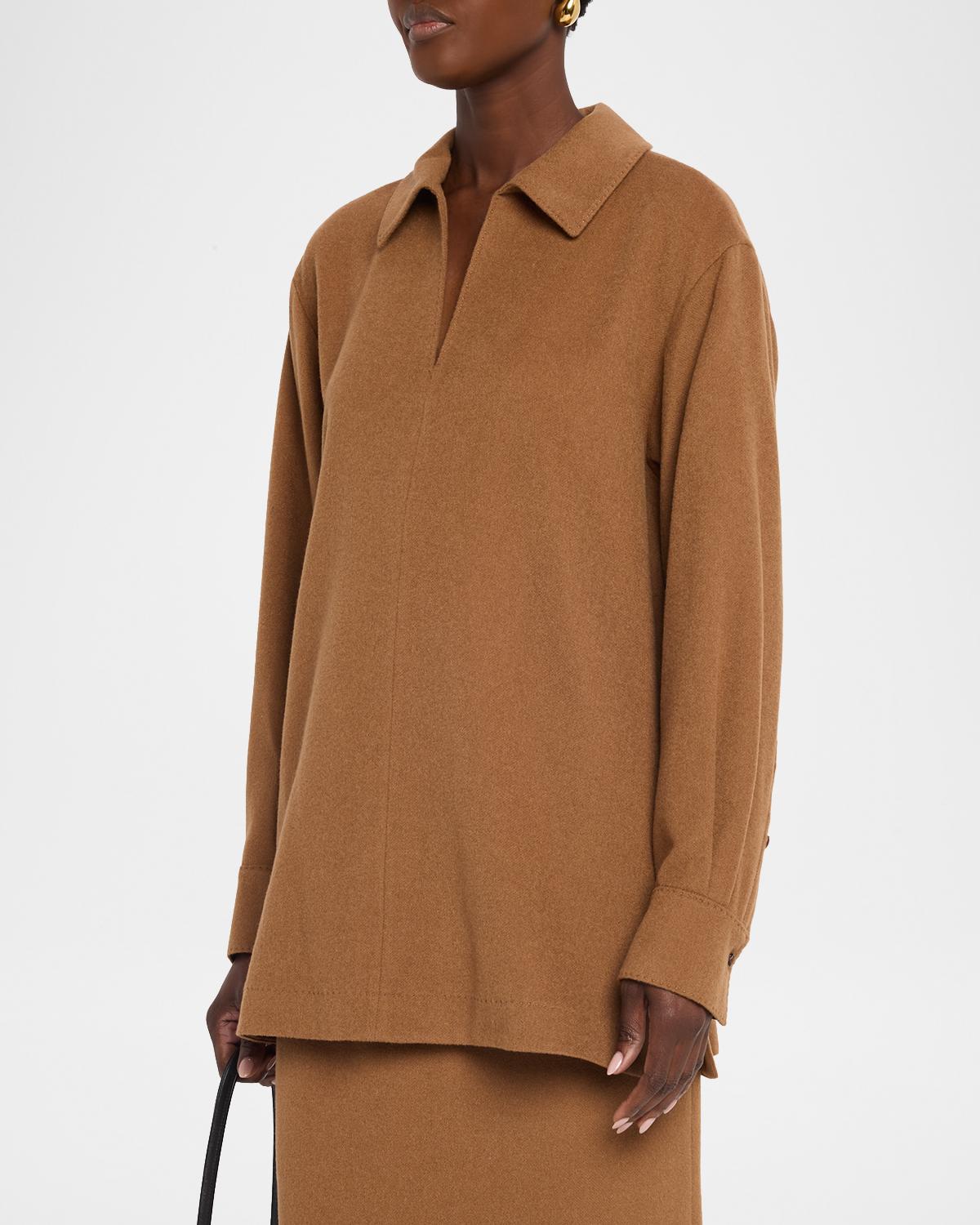 Spread-Collar Camel Hair Blouse - thumbnail 4