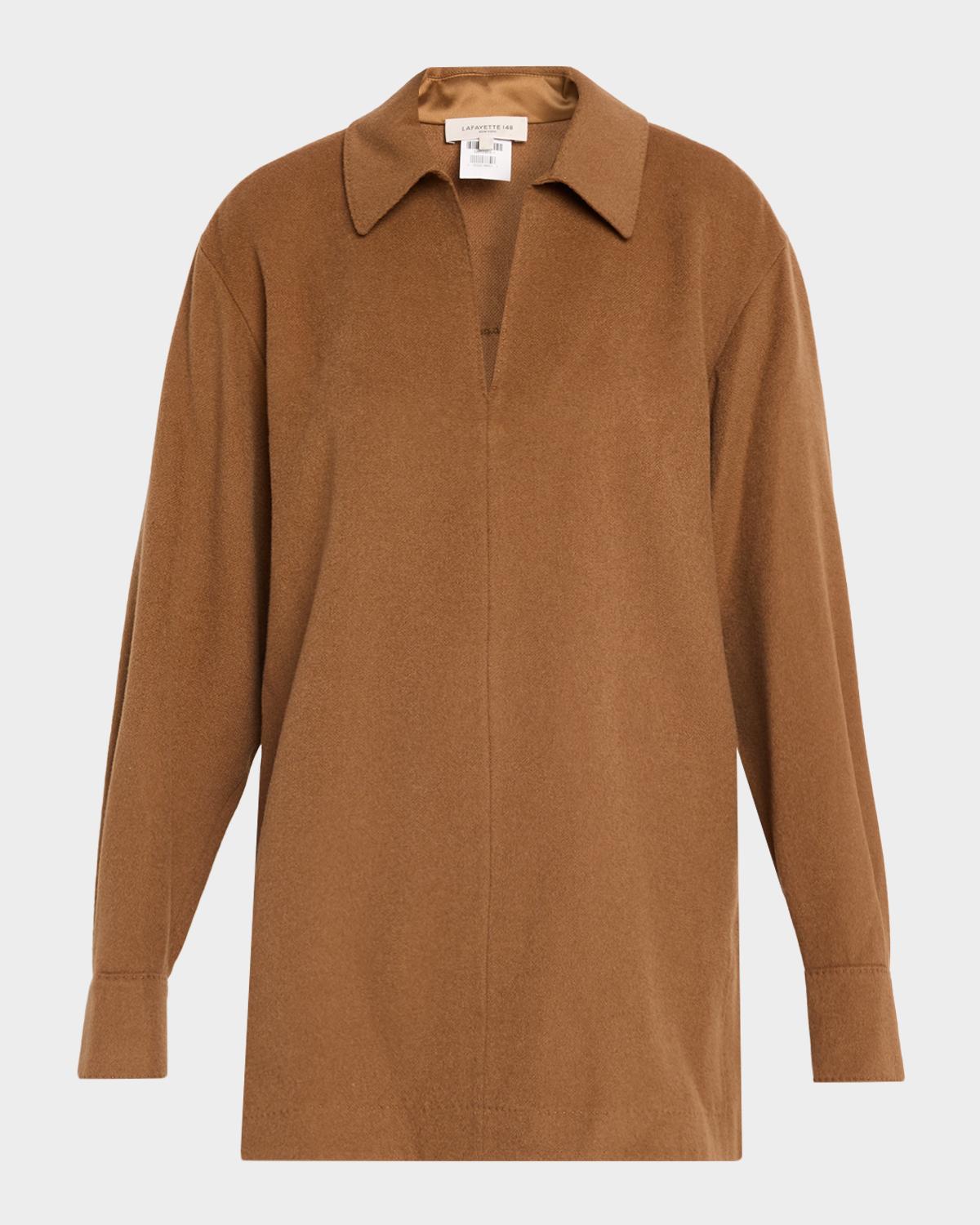 Spread-Collar Camel Hair Blouse