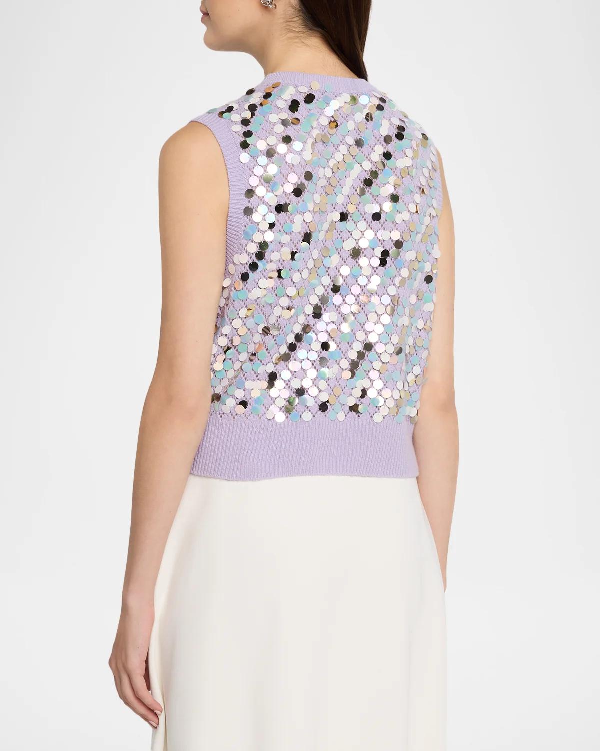 Oliver Sequined Wool-Cashmere Pointelle Sleeveless Sweater - thumbnail 3