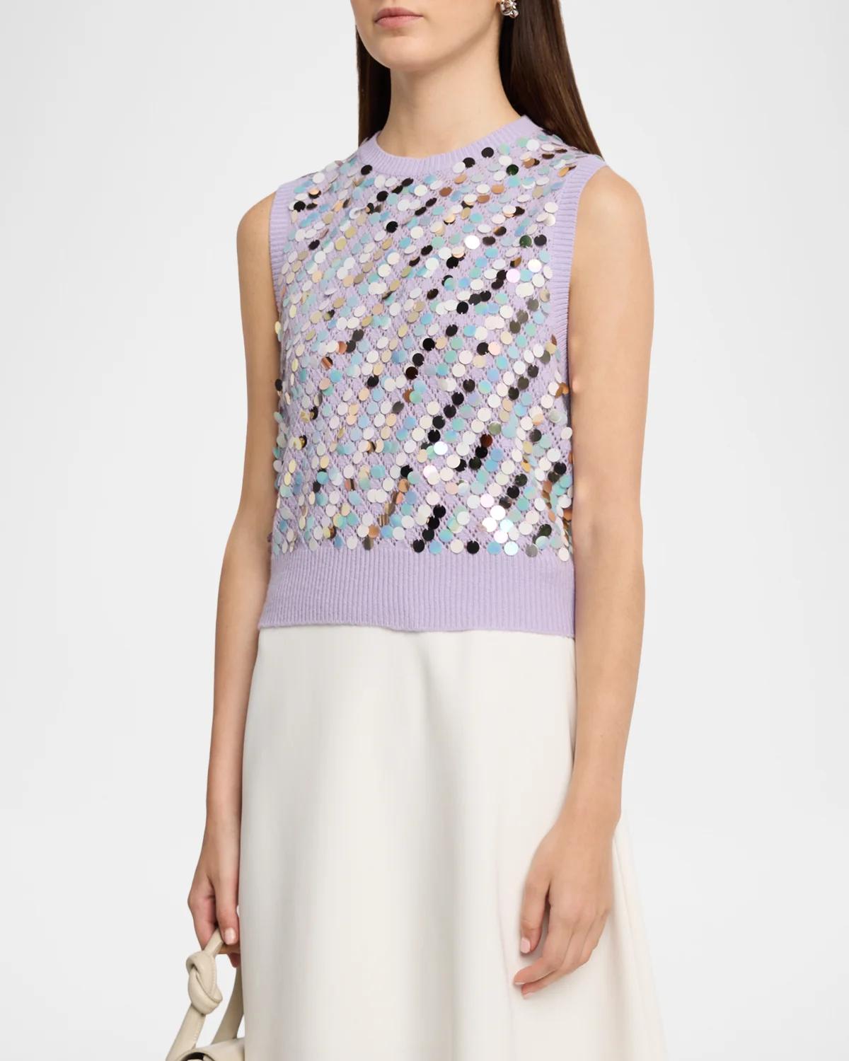 Oliver Sequined Wool-Cashmere Pointelle Sleeveless Sweater - thumbnail 4