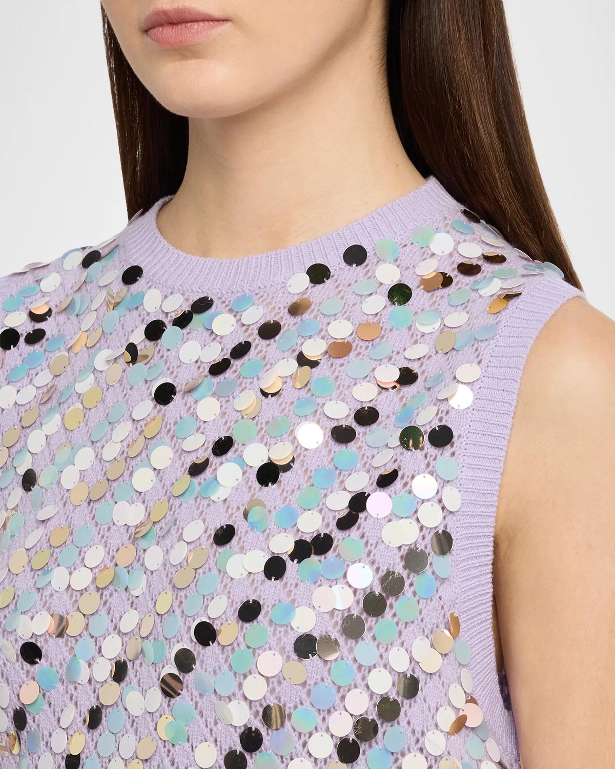 Oliver Sequined Wool-Cashmere Pointelle Sleeveless Sweater - thumbnail 5