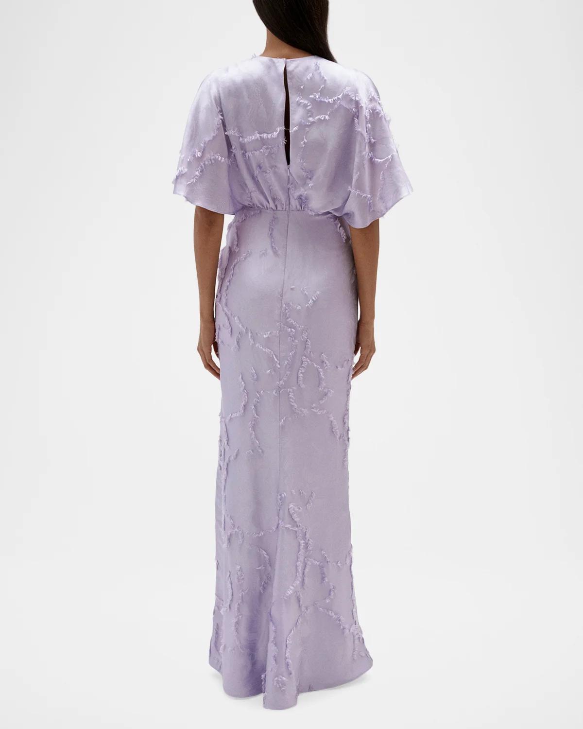 Textured Floral Jacquard Flutter-Sleeve Maxi Dress - thumbnail 3