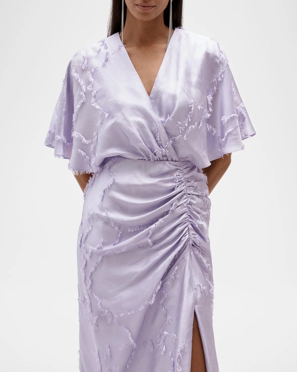 Textured Floral Jacquard Flutter-Sleeve Maxi Dress - thumbnail 5