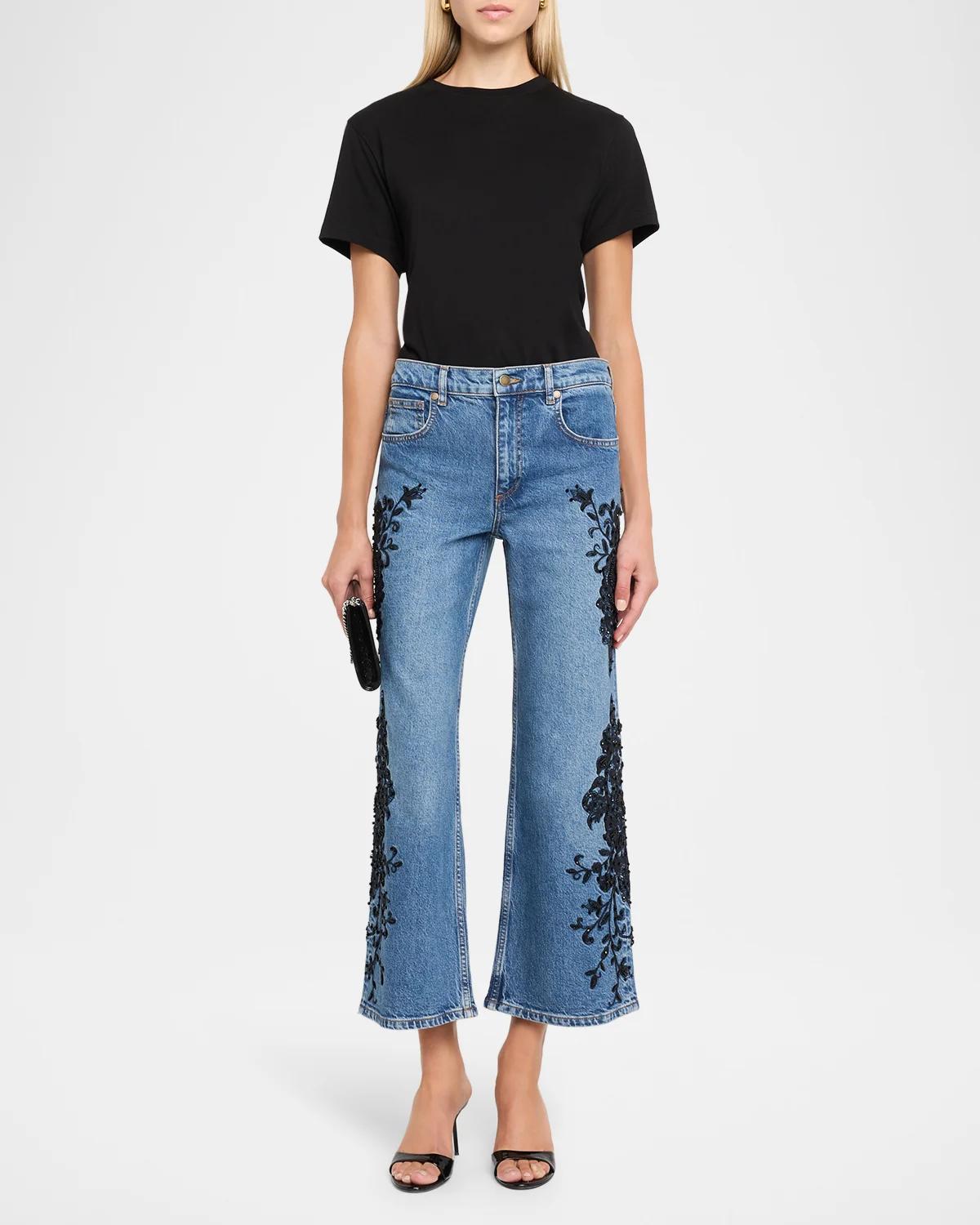 Lea Beaded High-Rise Wide-Leg Crop Jeans - thumbnail 2