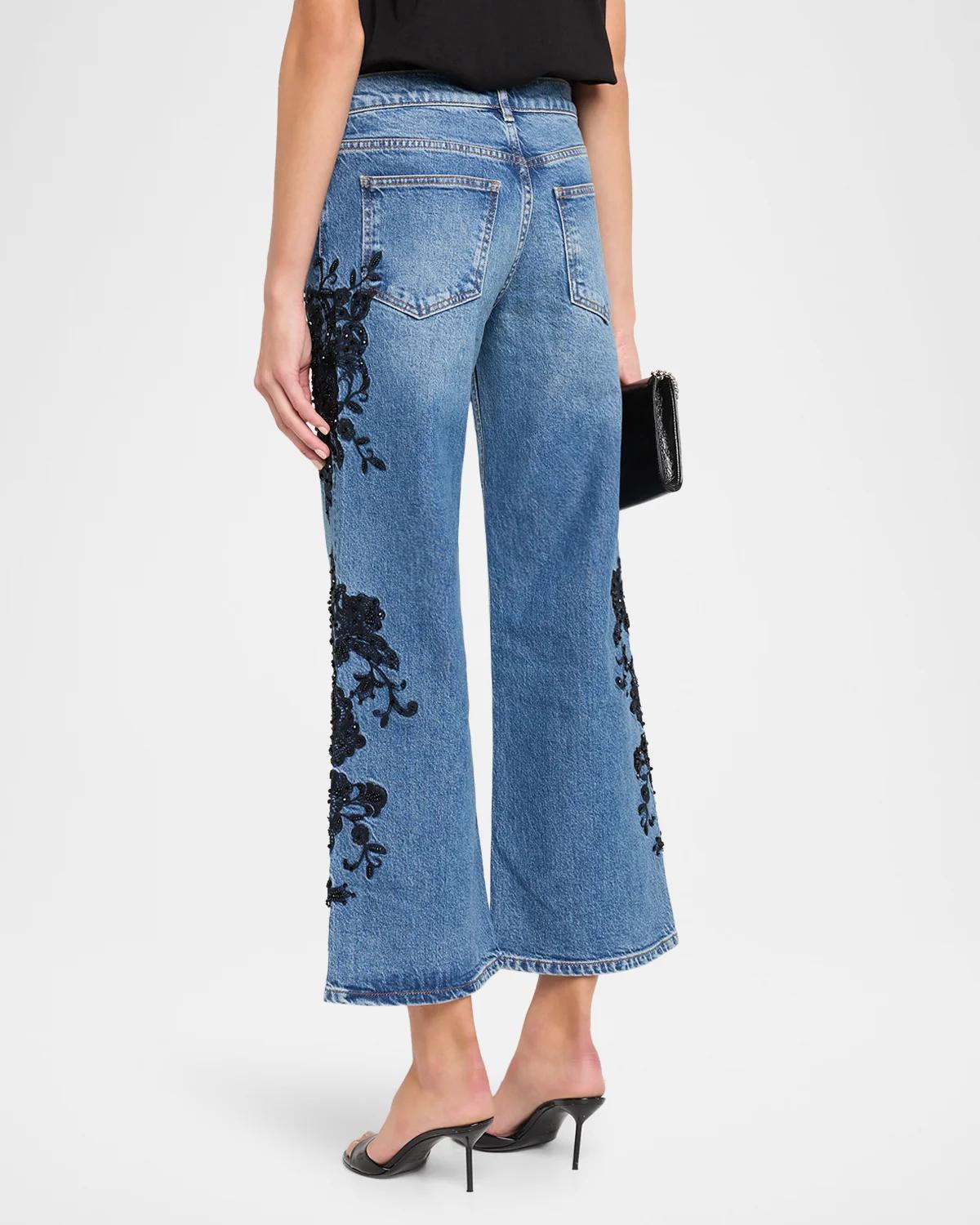 Lea Beaded High-Rise Wide-Leg Crop Jeans - thumbnail 3
