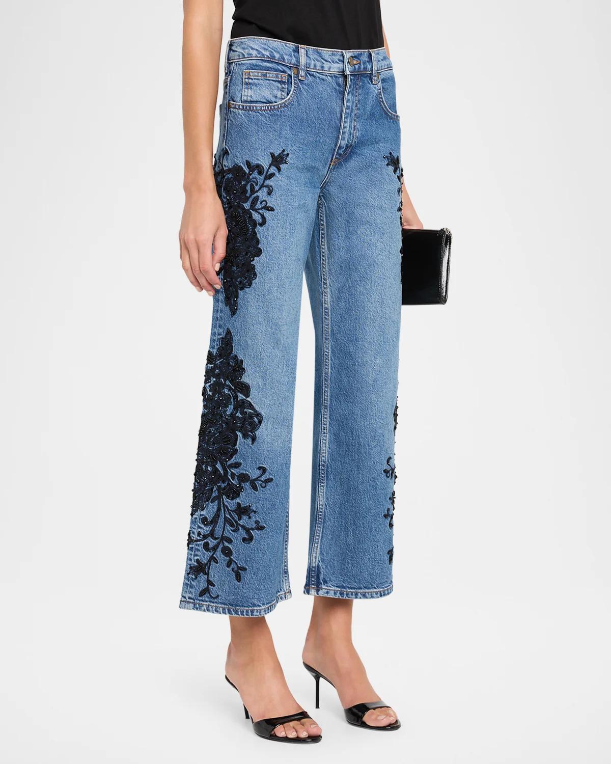 Lea Beaded High-Rise Wide-Leg Crop Jeans - thumbnail 4