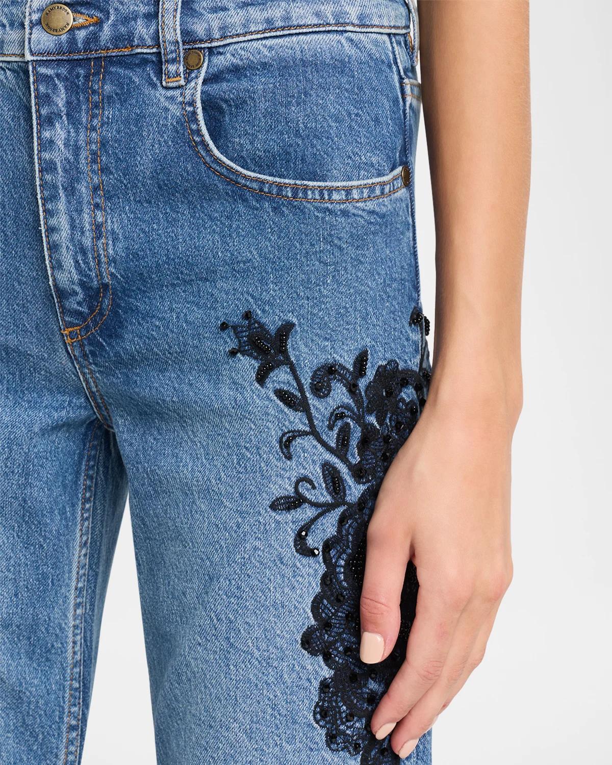 Lea Beaded High-Rise Wide-Leg Crop Jeans - thumbnail 5