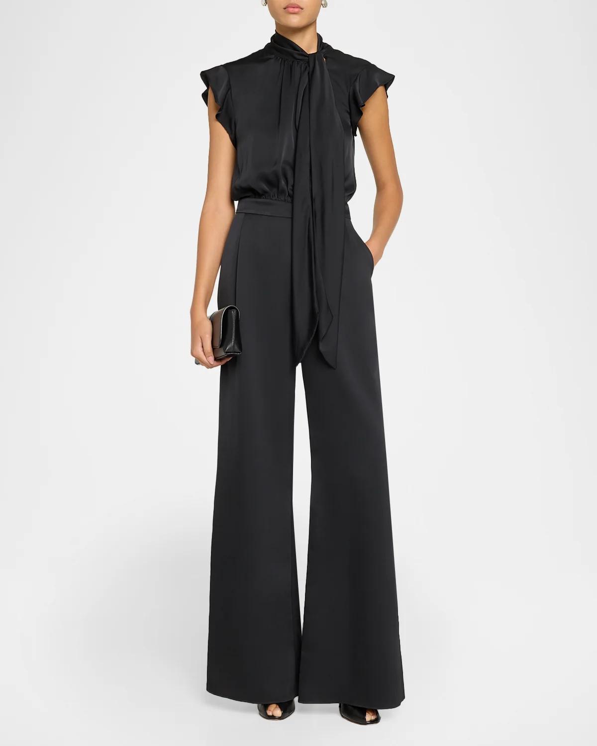 Irene Satin Tieneck Draped Jumpsuit - thumbnail 2