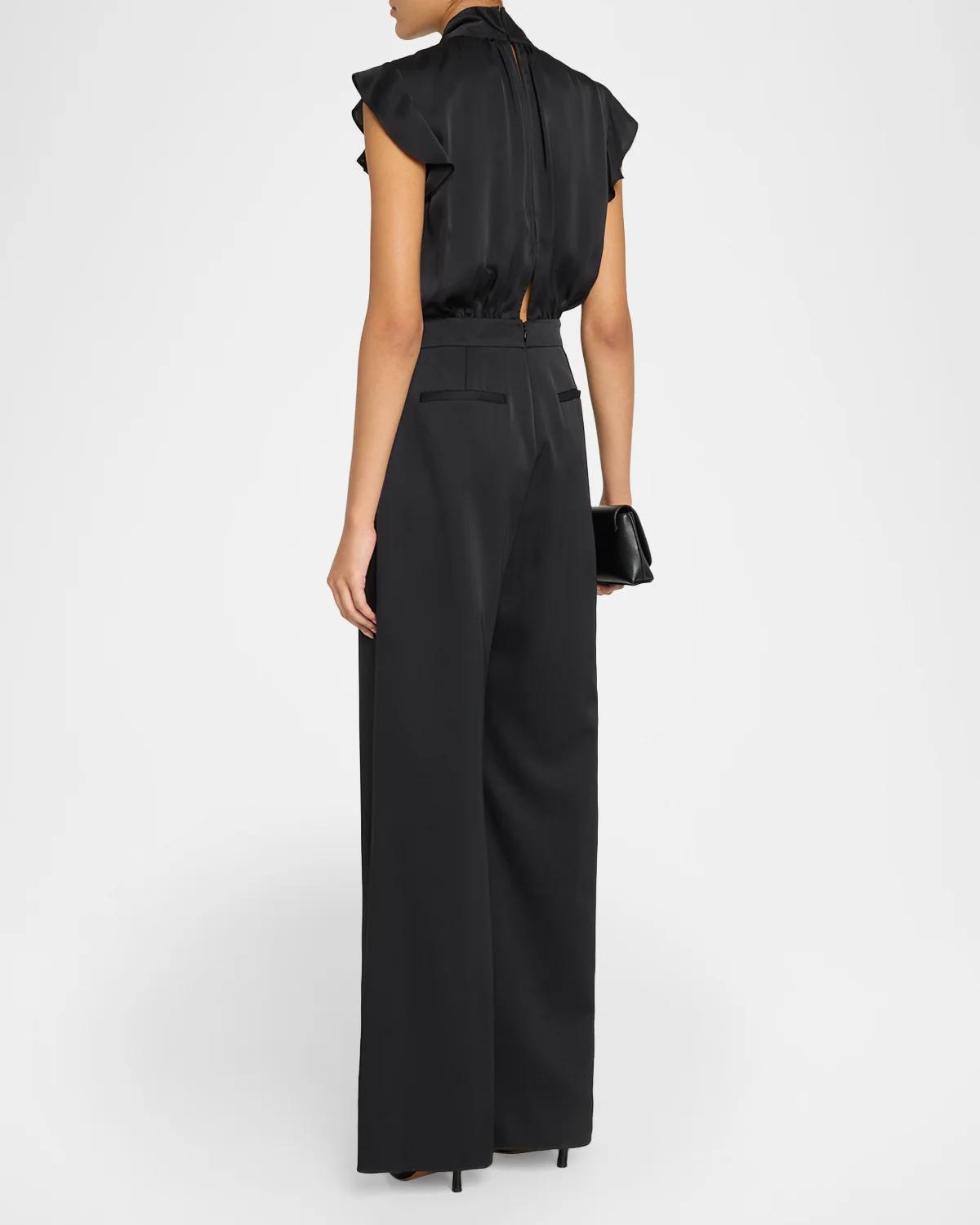 Irene Satin Tieneck Draped Jumpsuit - thumbnail 3