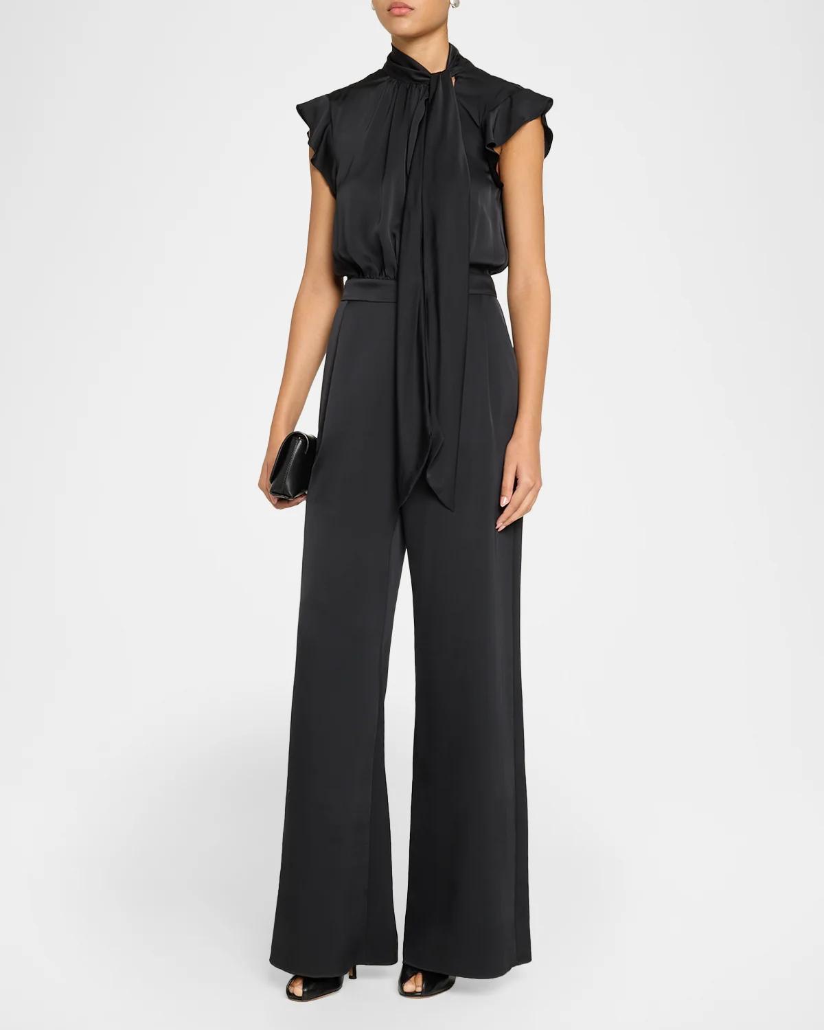 Irene Satin Tieneck Draped Jumpsuit - thumbnail 4