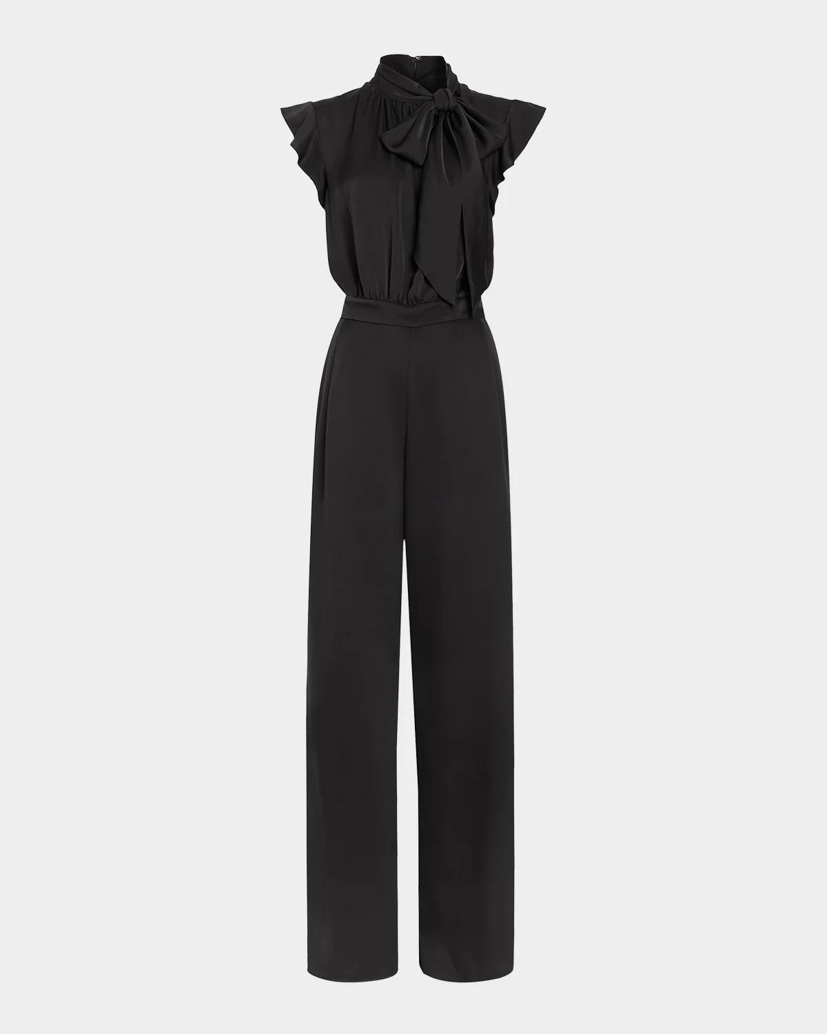 Irene Satin Tieneck Draped Jumpsuit