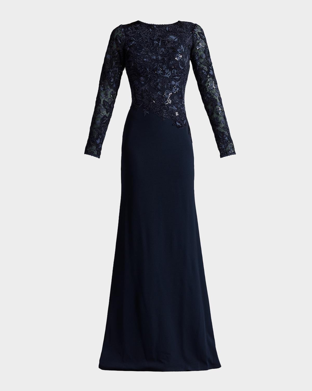 ドレス+ビジネス ferraute   MADE IN ITALY Tadashi Shoji Forena Embroidered Lace Crepe Trumpet Gown | Neiman