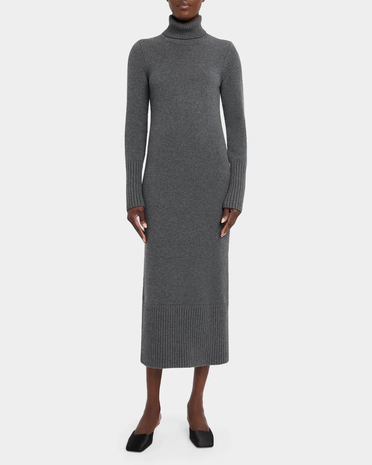 Long-Sleeve Turtleneck Wool Dress - thumbnail 2