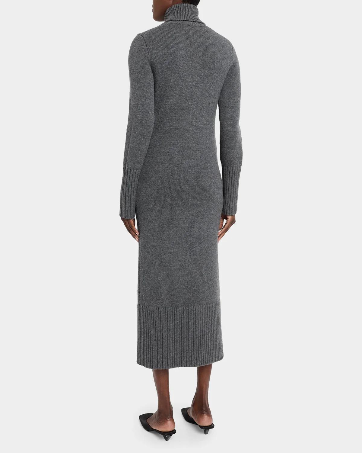 Long-Sleeve Turtleneck Wool Dress - thumbnail 3