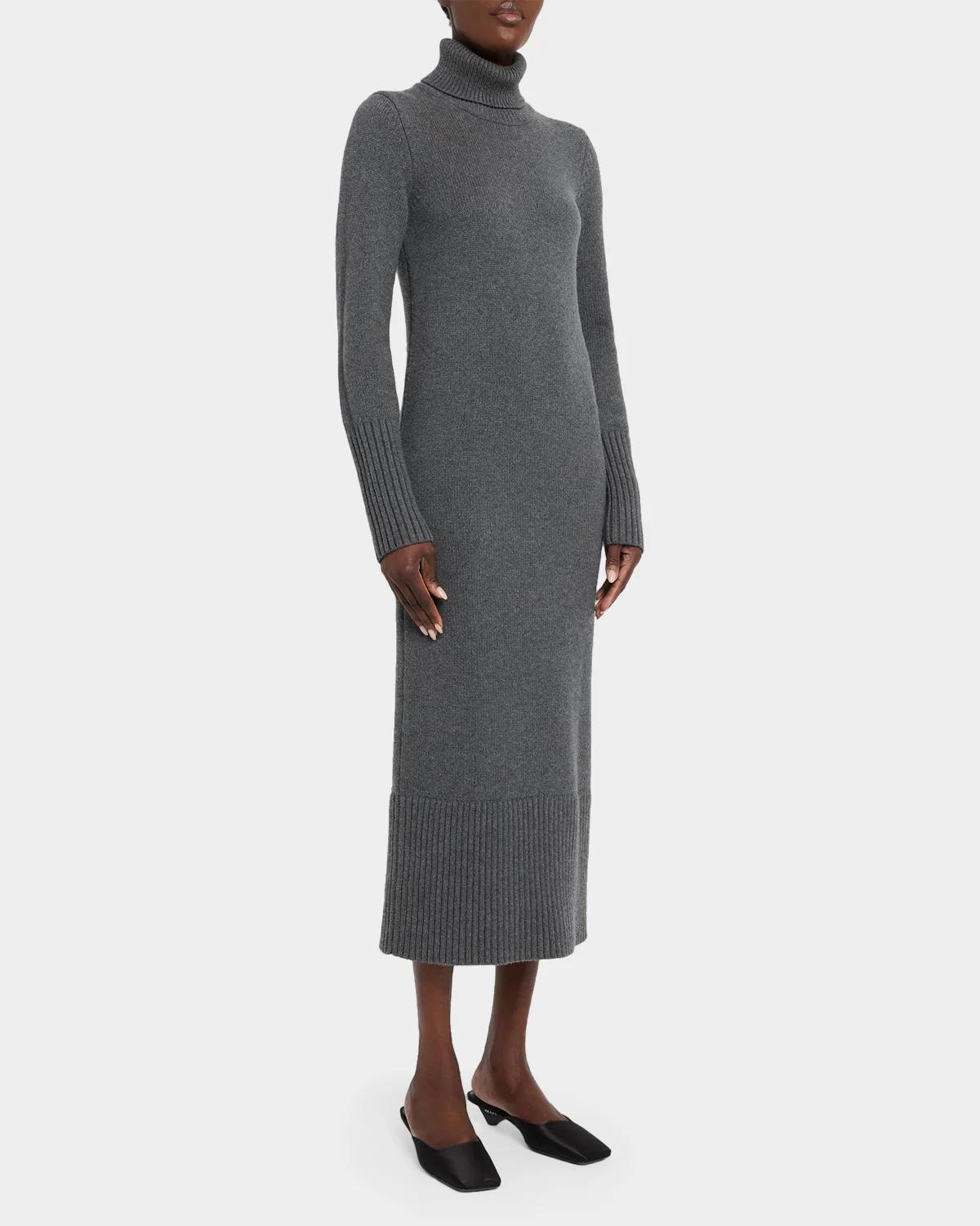 Long-Sleeve Turtleneck Wool Dress - thumbnail 4