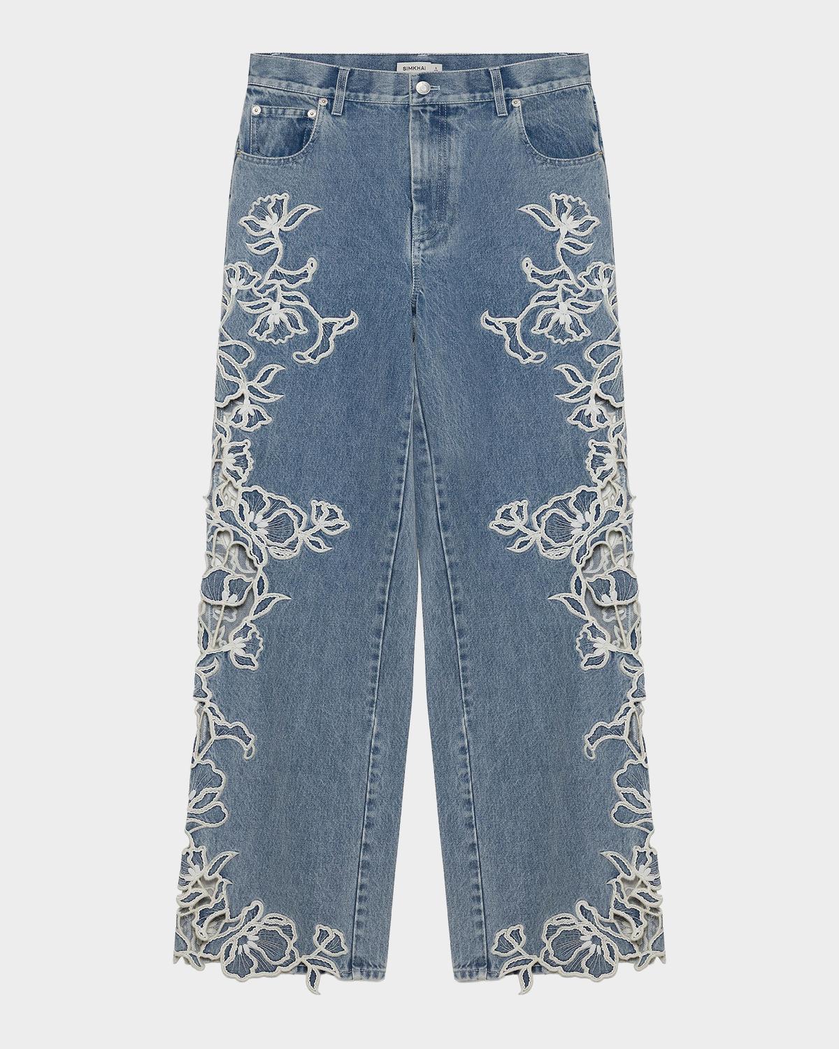 Porter Embroidered Wide-Leg Jeans
