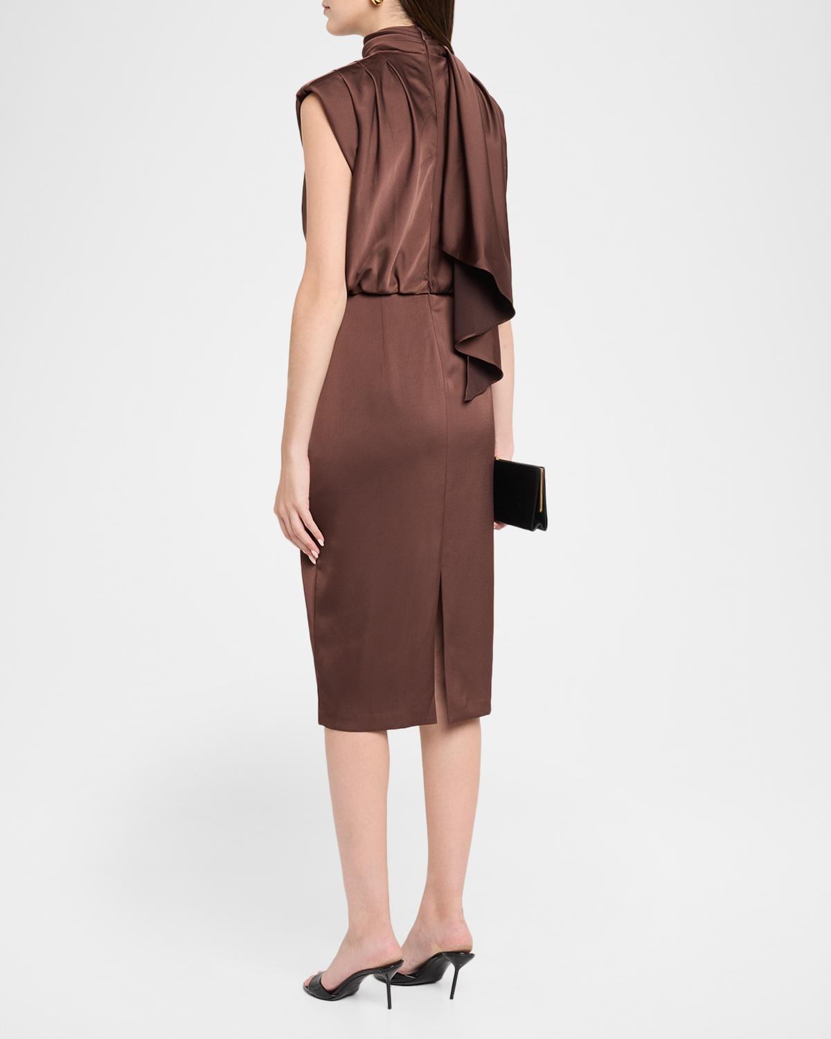Draped Crepe Back Satin Midi Sheath Dress - thumbnail 3