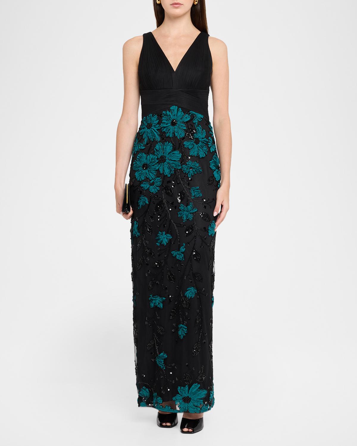 Beaded Floral-Embroidered Column Gown - thumbnail 2
