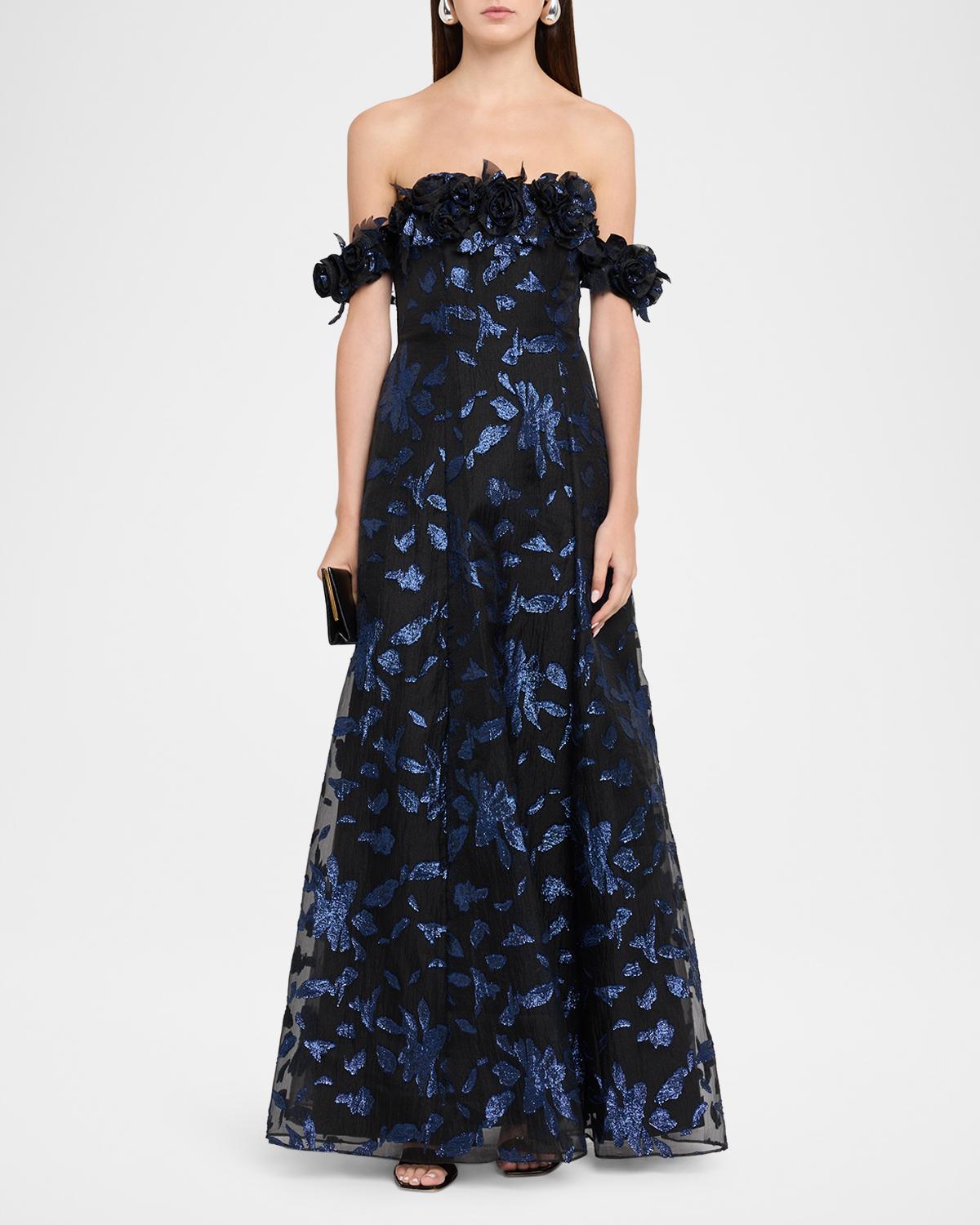 Off-Shoulder Metallic Organza Jacquard Gown - thumbnail 2