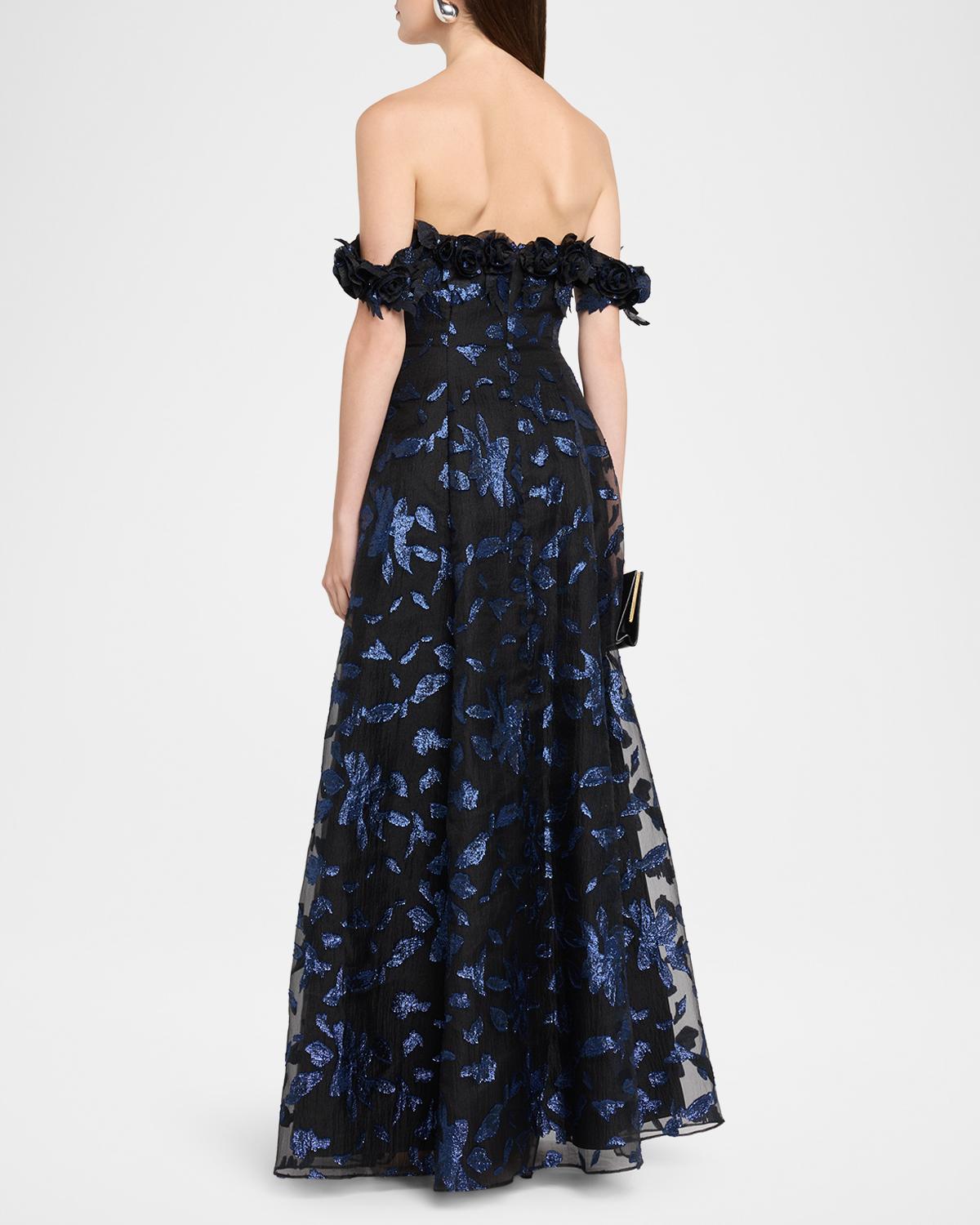 Off-Shoulder Metallic Organza Jacquard Gown - thumbnail 3