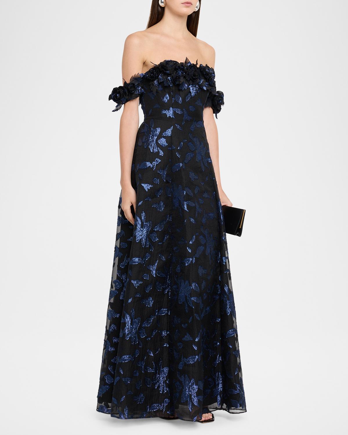 Off-Shoulder Metallic Organza Jacquard Gown - thumbnail 4