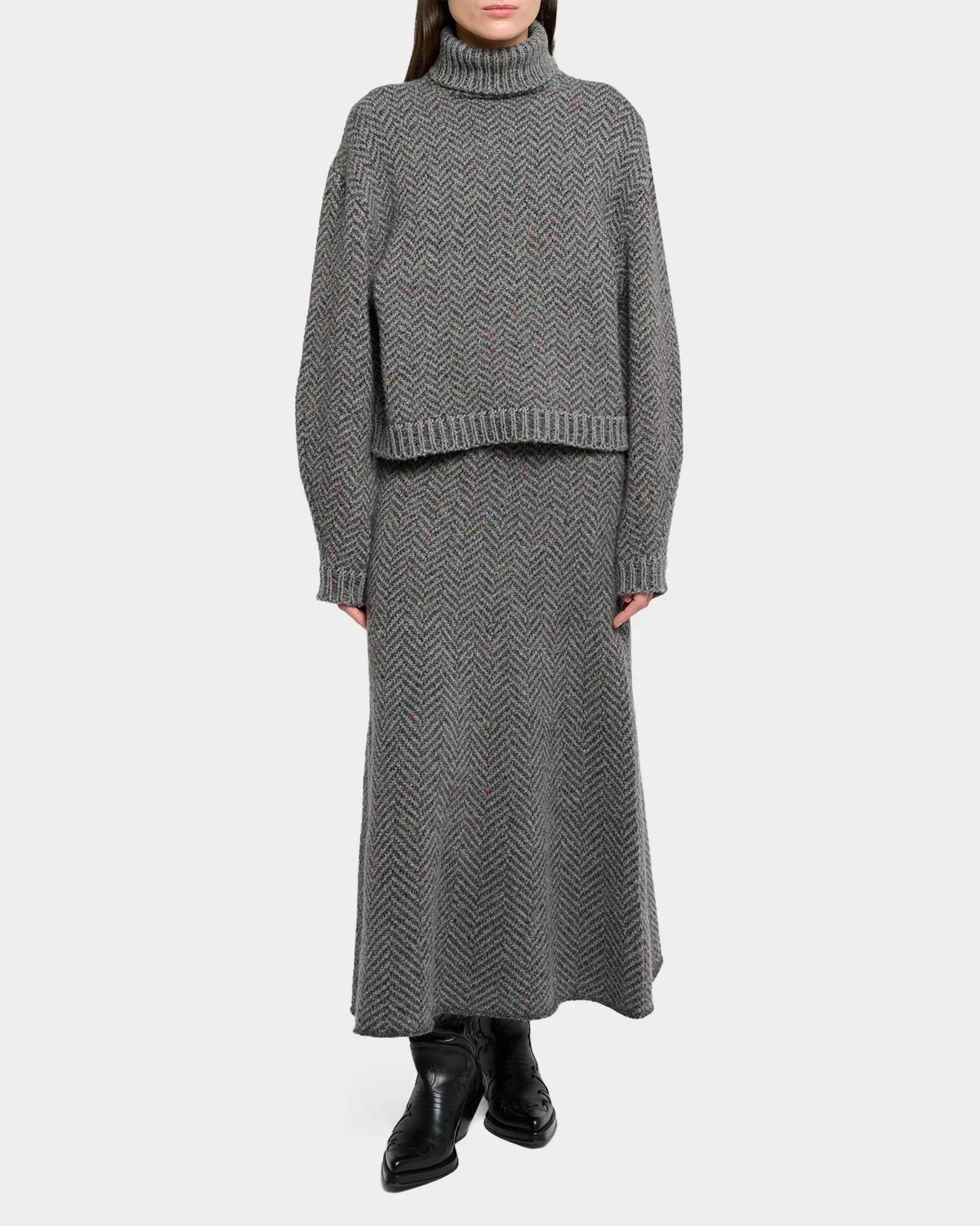 Courtney Cashmere Herringbone Turtleneck Sweater - thumbnail 2