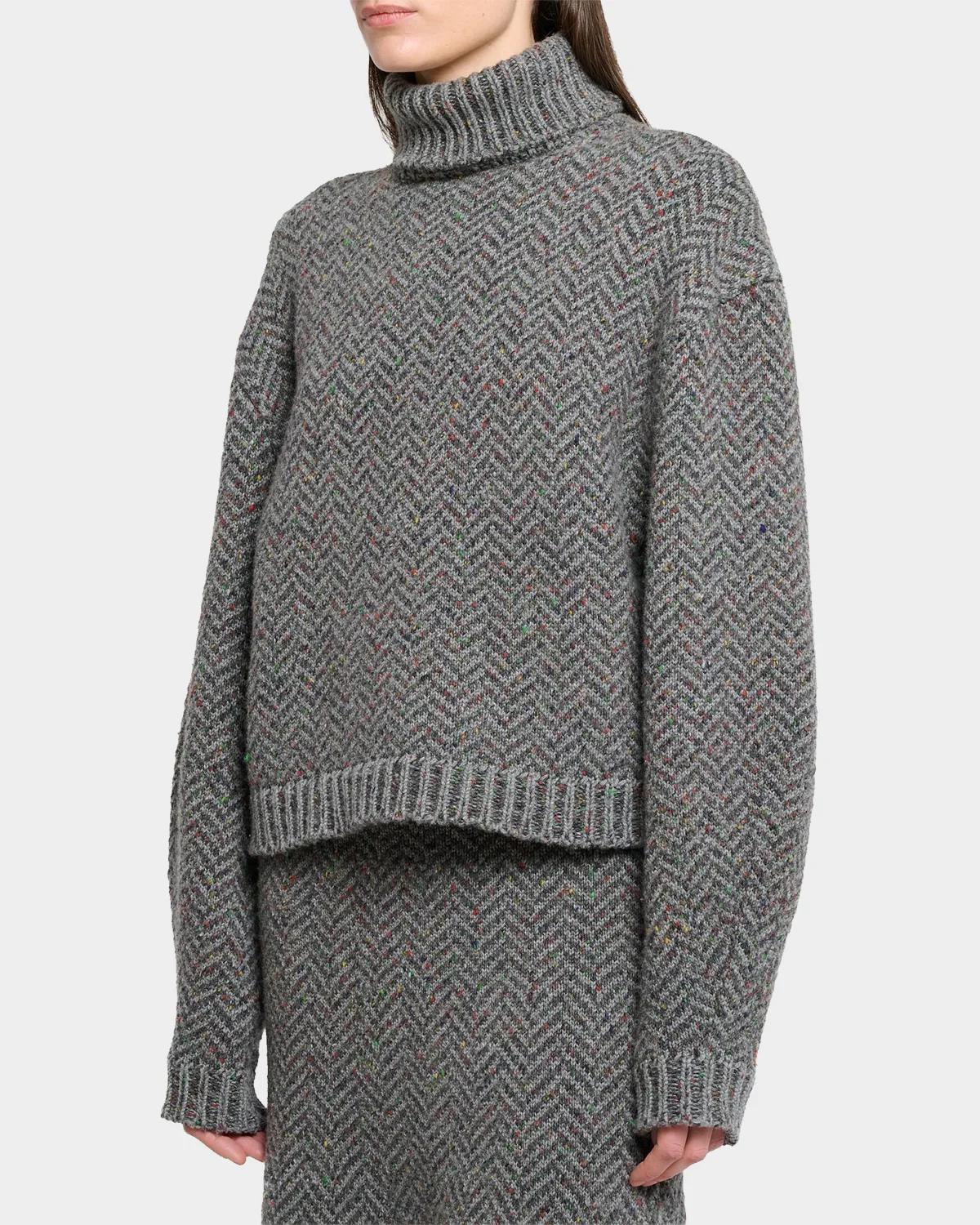 Courtney Cashmere Herringbone Turtleneck Sweater - thumbnail 4