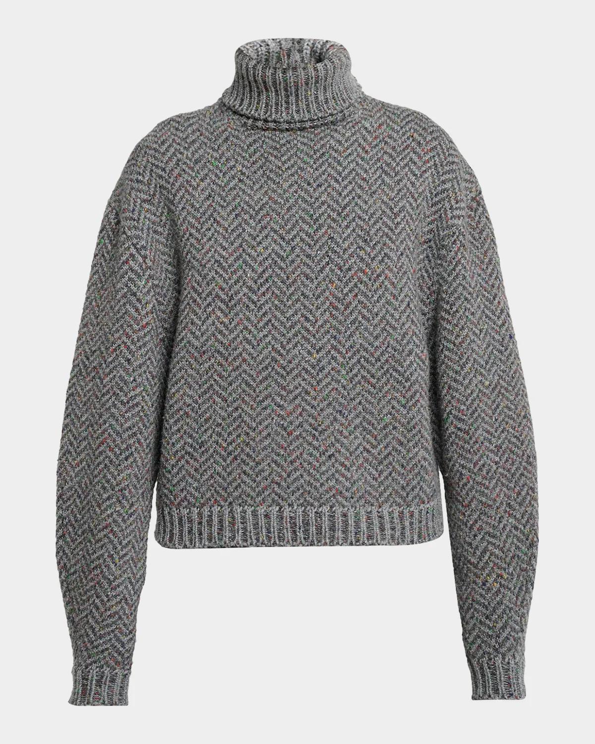 Courtney Cashmere Herringbone Turtleneck Sweater
