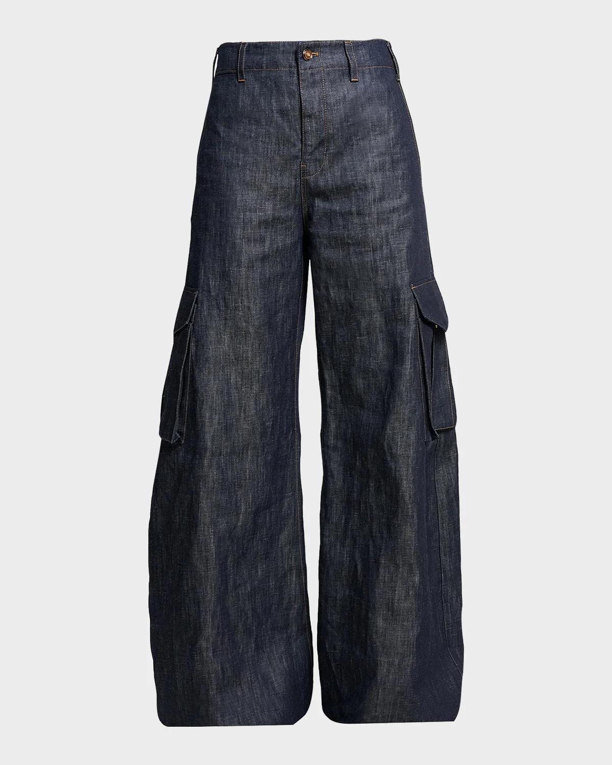 Eos Cotton-Linen Sculptural Flared Cargo Pants