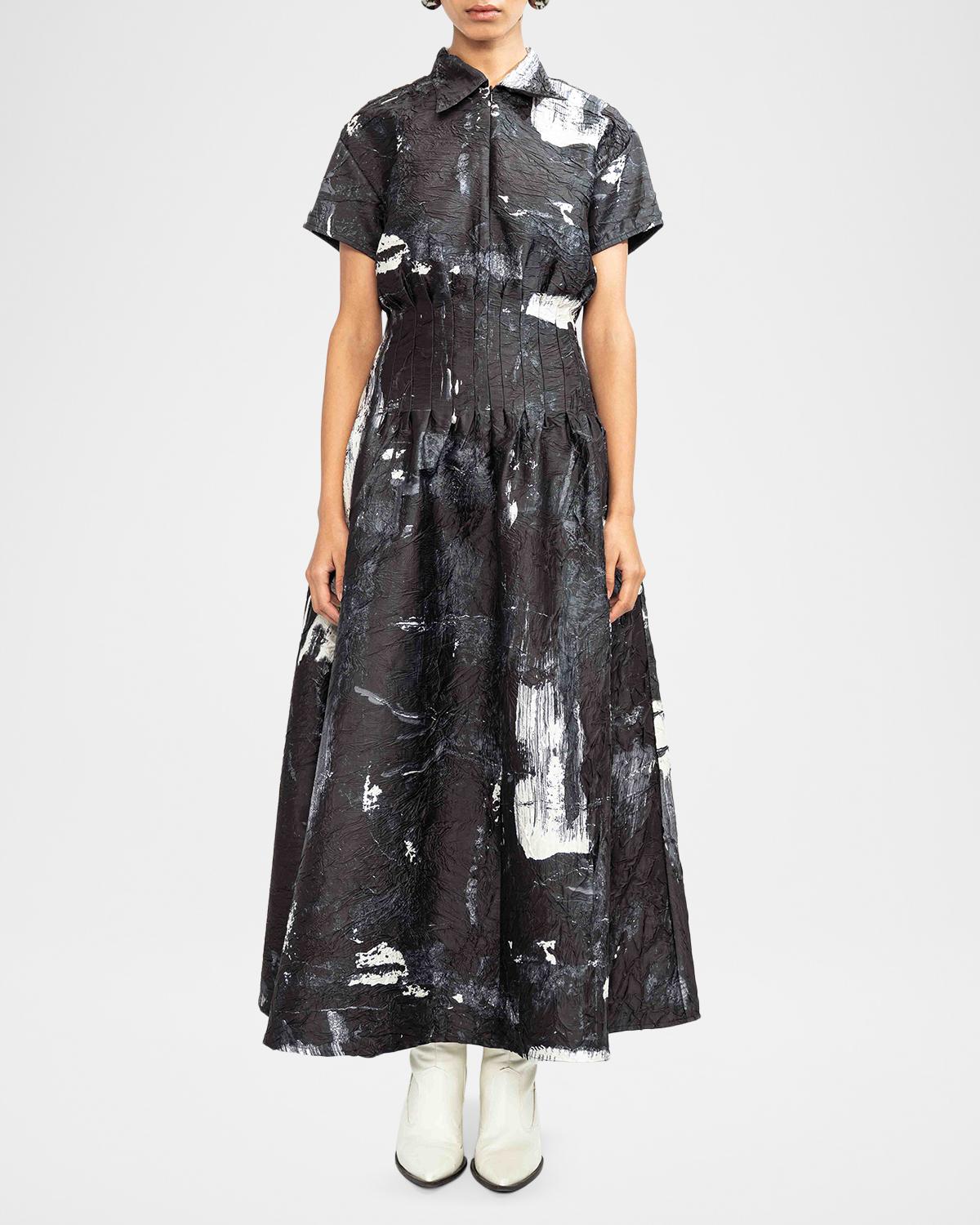 Sculpt Pleated Abstract-Print Maxi Shirtdress - thumbnail 2