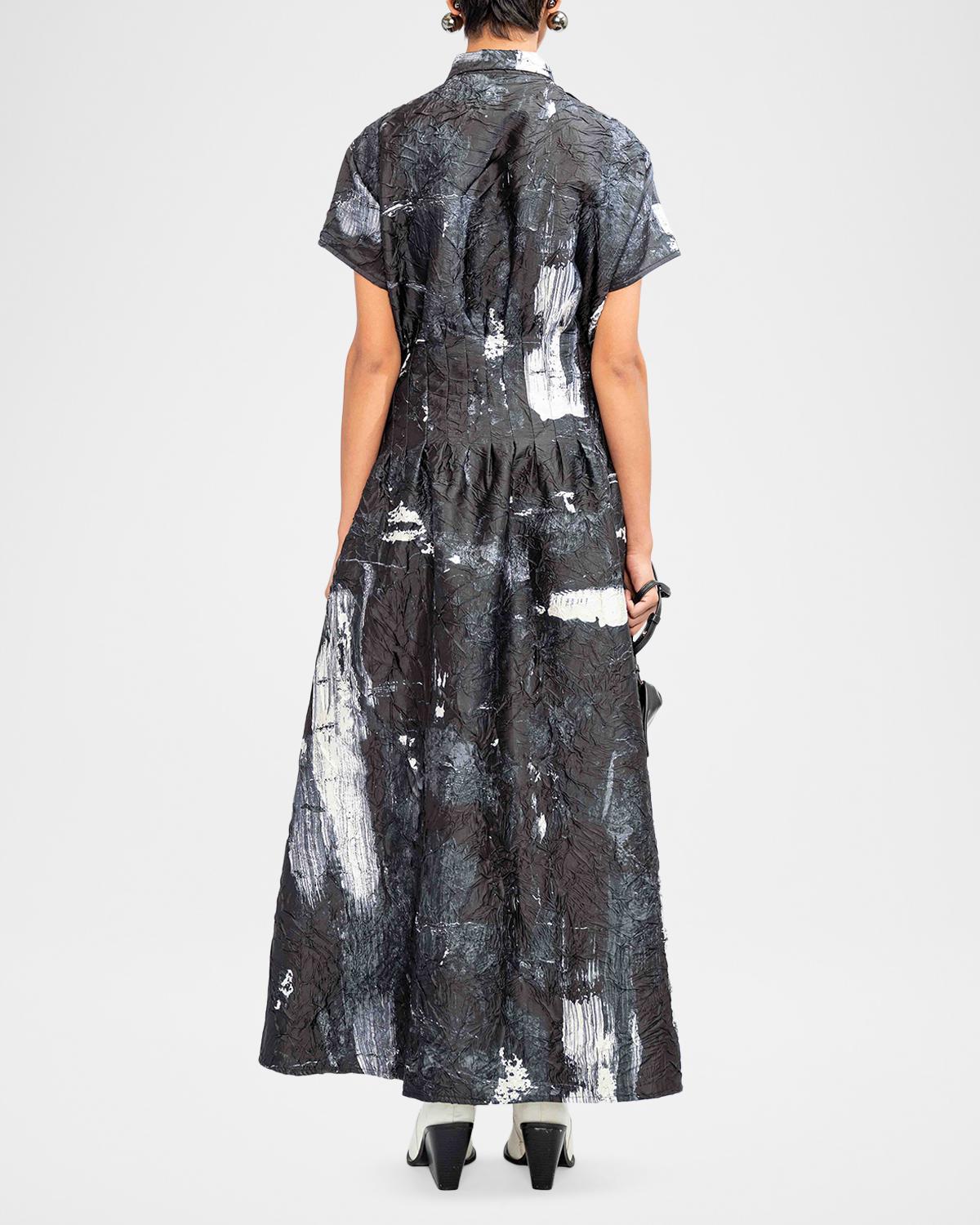 Sculpt Pleated Abstract-Print Maxi Shirtdress - thumbnail 3