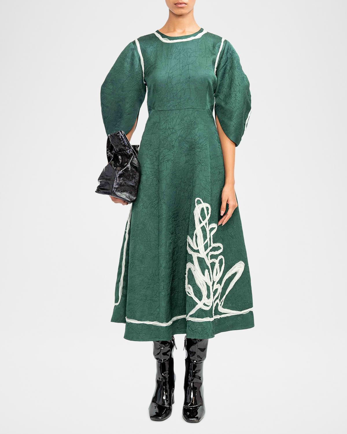 Roselle Embroidered Puff-Sleeve Midi Dress - thumbnail 2