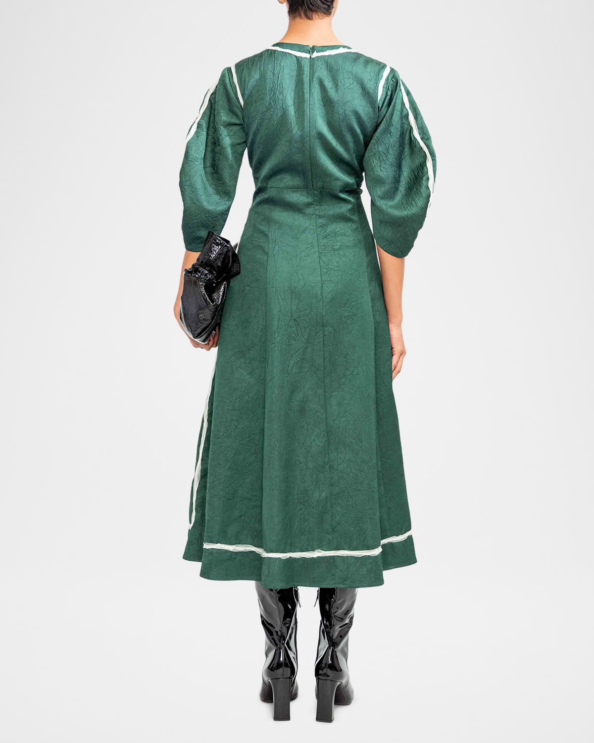 Roselle Embroidered Puff-Sleeve Midi Dress - thumbnail 3