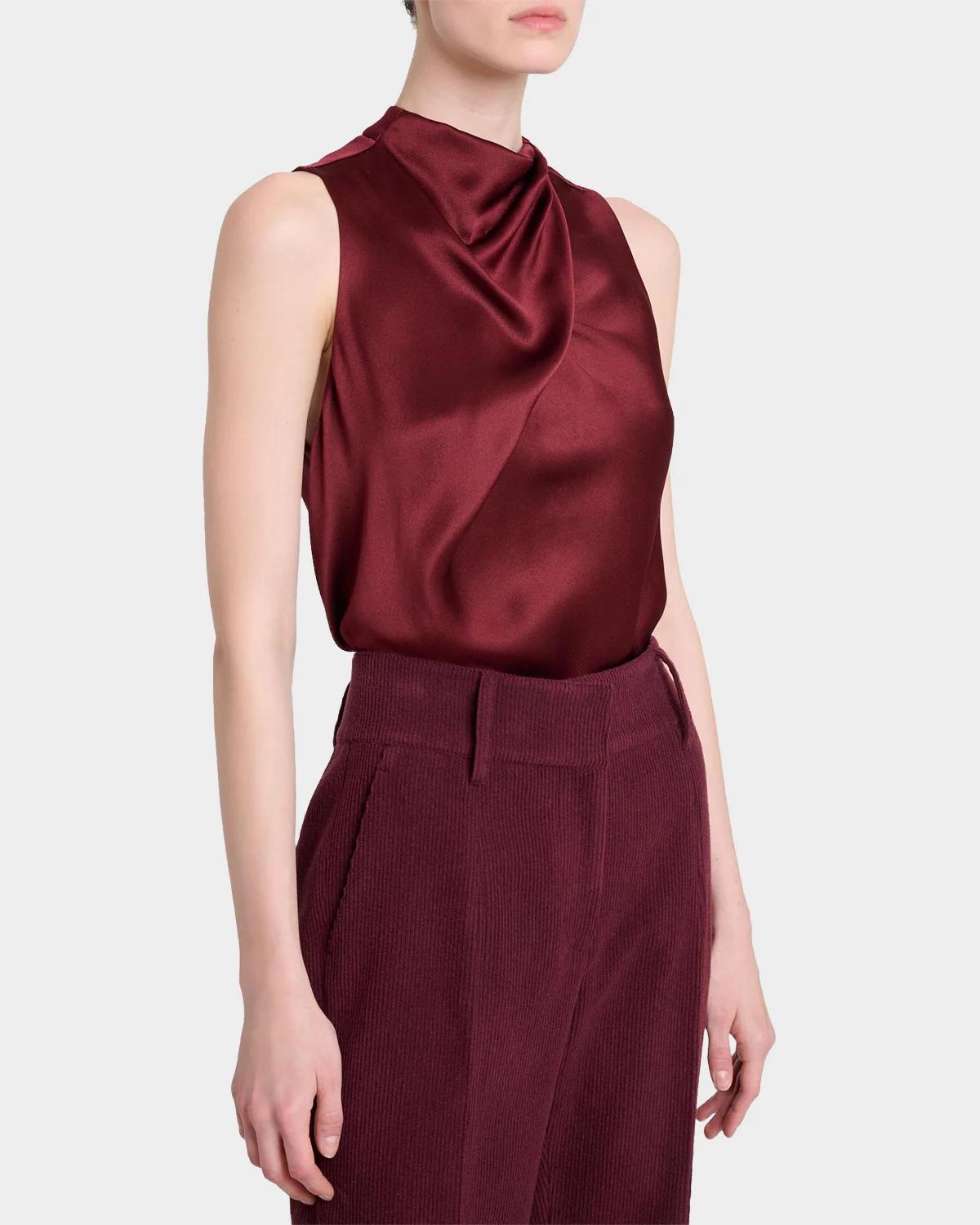 Melina Cowl-Neck Satin Sleeveless Top - thumbnail 4
