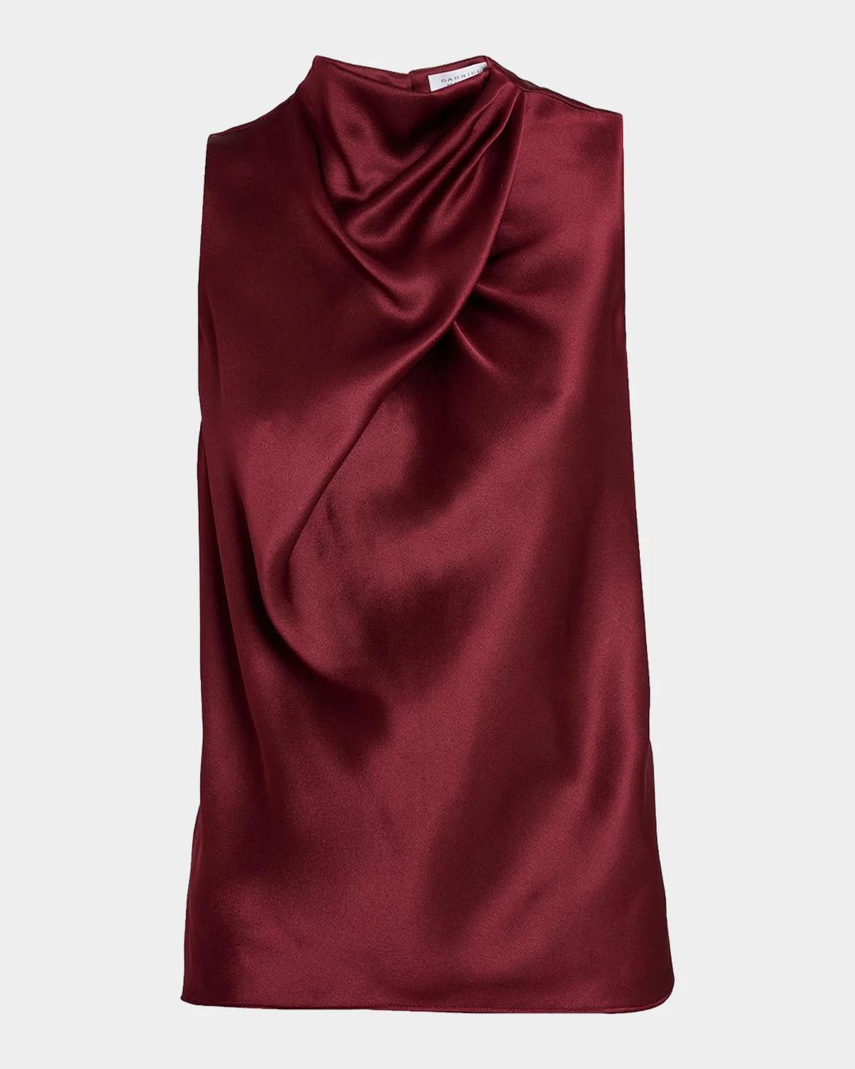 Melina Cowl-Neck Satin Sleeveless Top