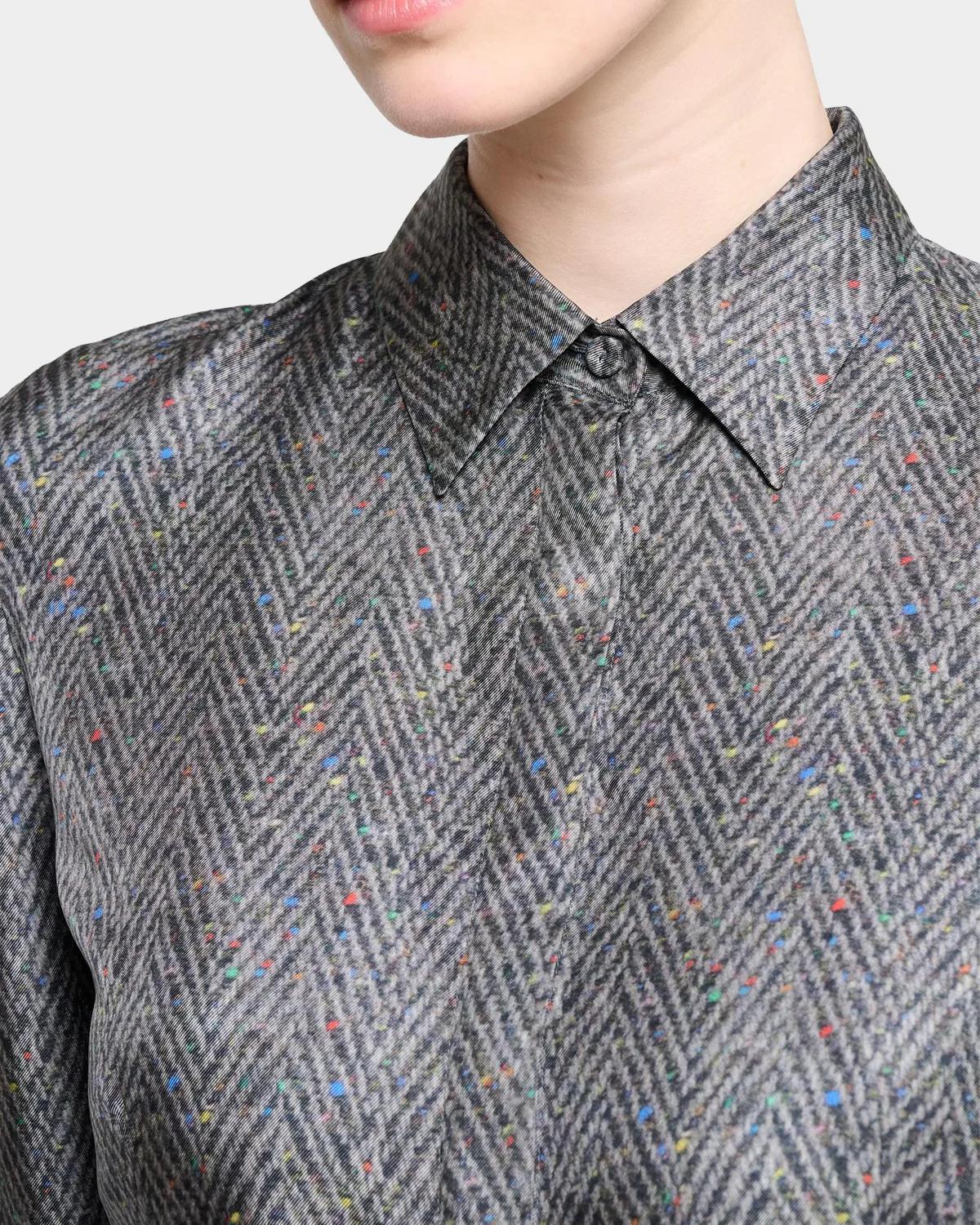 Jane Herringbone Print Silk Belted Midi Shirtdress - thumbnail 5