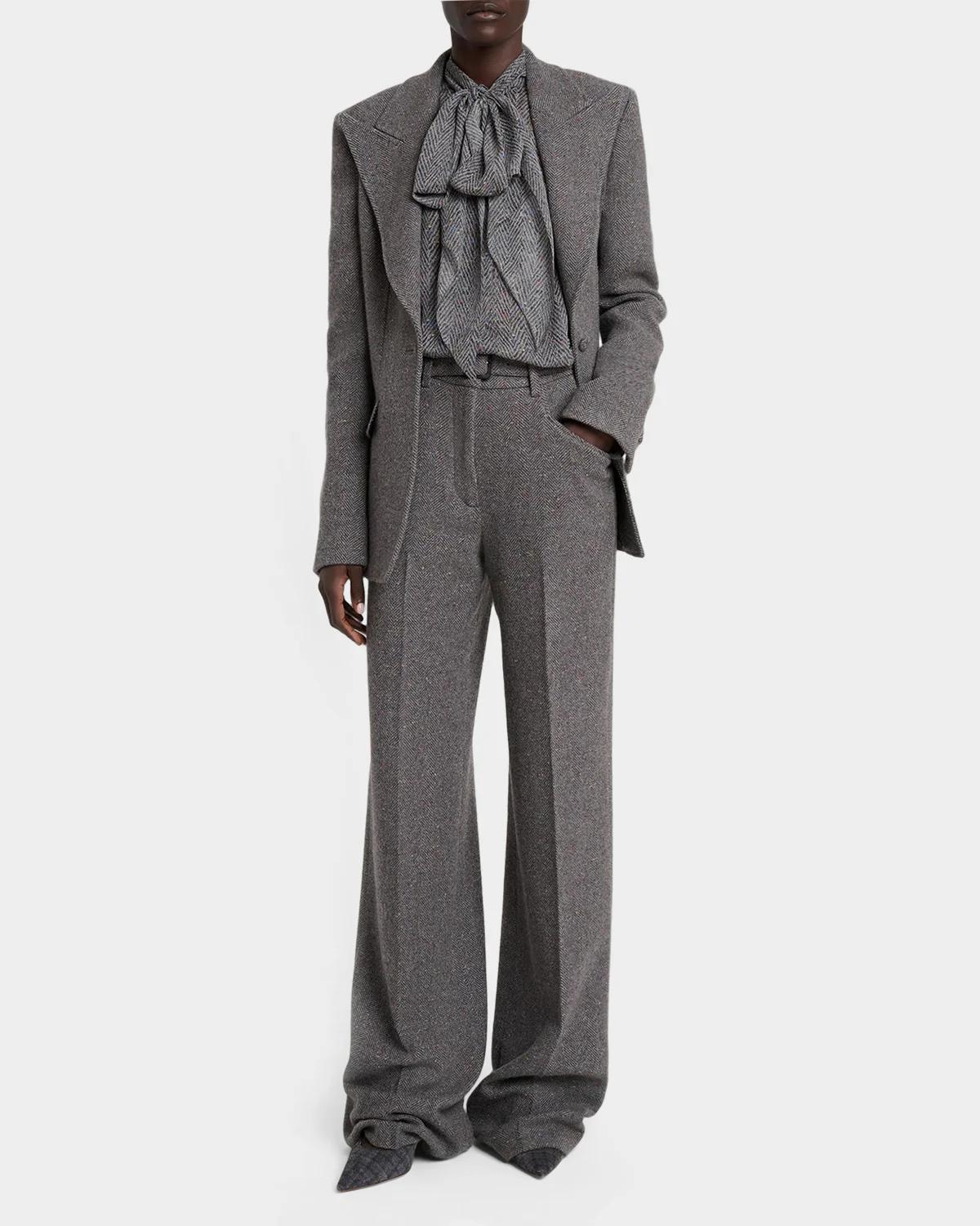 Shildon Herringbone Silk Bow Button-Down Top - thumbnail 2