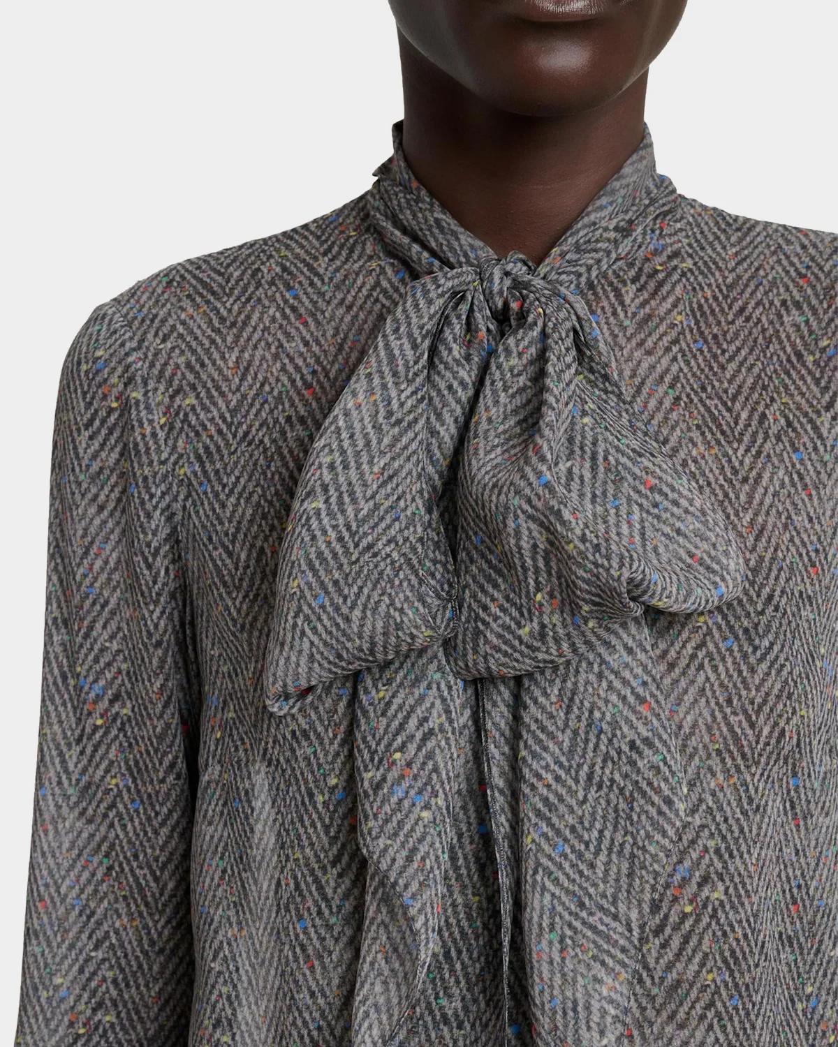 Shildon Herringbone Silk Bow Button-Down Top - thumbnail 5