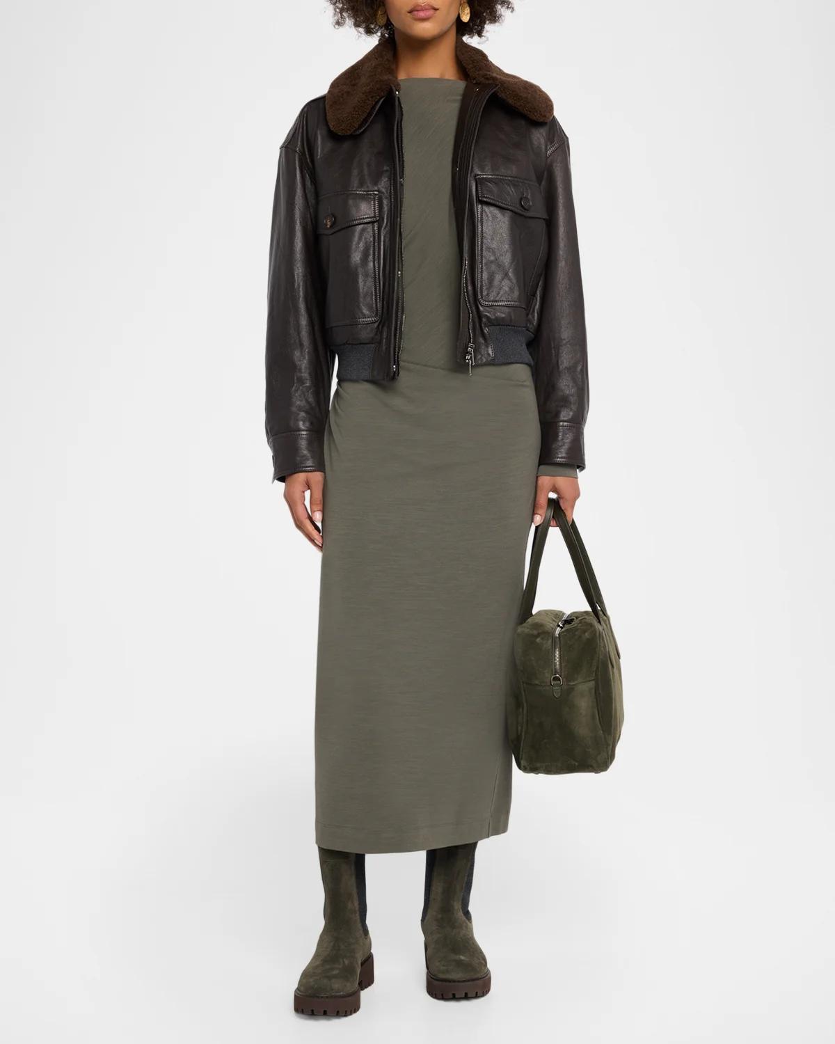 Long-Sleeve Wool Jersey Midi Dress - thumbnail 2